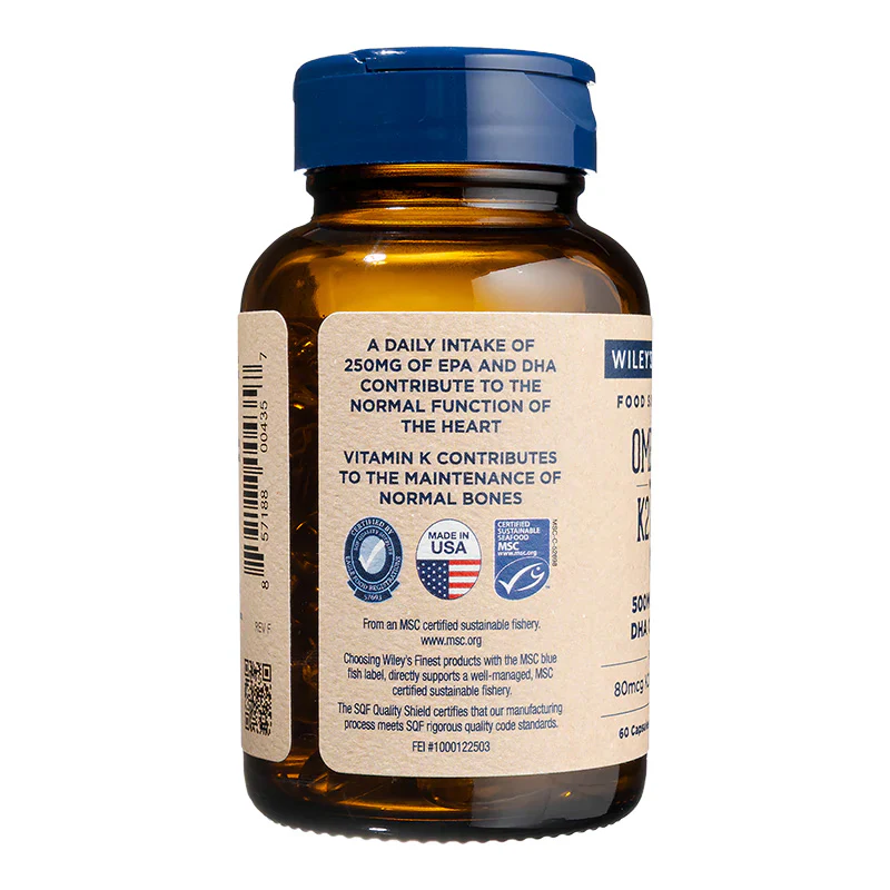 Wiley's Finest K2 & D3 Omega 3 Fish Oil Capsules 60 caps - Image 3