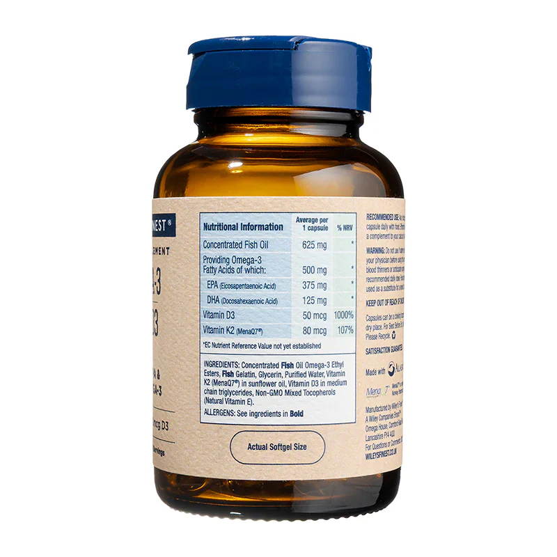 Wiley's Finest K2 & D3 Omega 3 Fish Oil Capsules 60 caps - Image 4