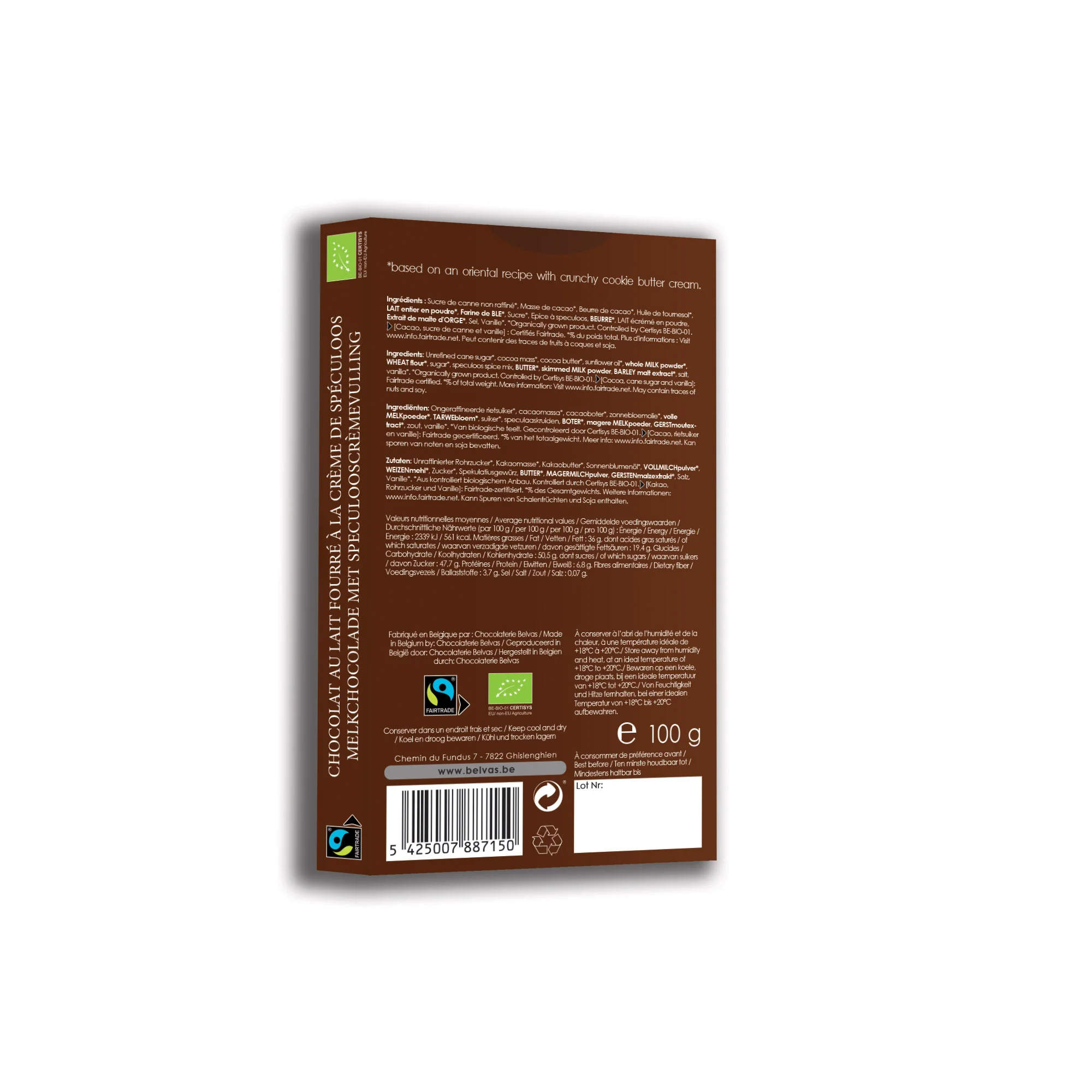 Belvas Dubai Cookie Butter Cream Filled milk chocolate 100g - Image 2