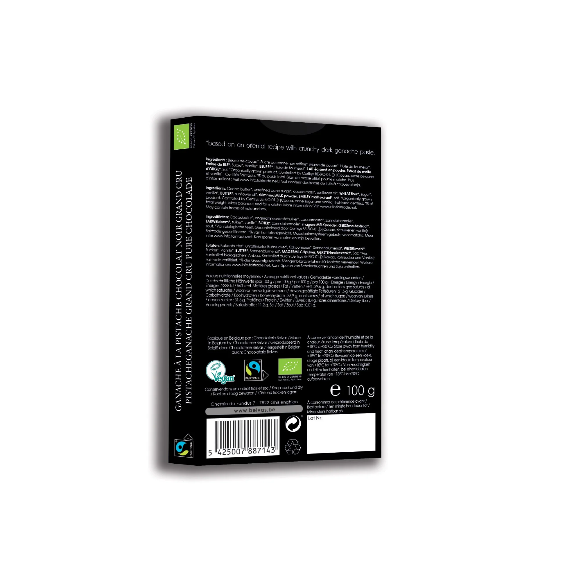 Belvas Dubai Pistachio Ganache Grand Cru Dark Chocolate 100g - Image 2