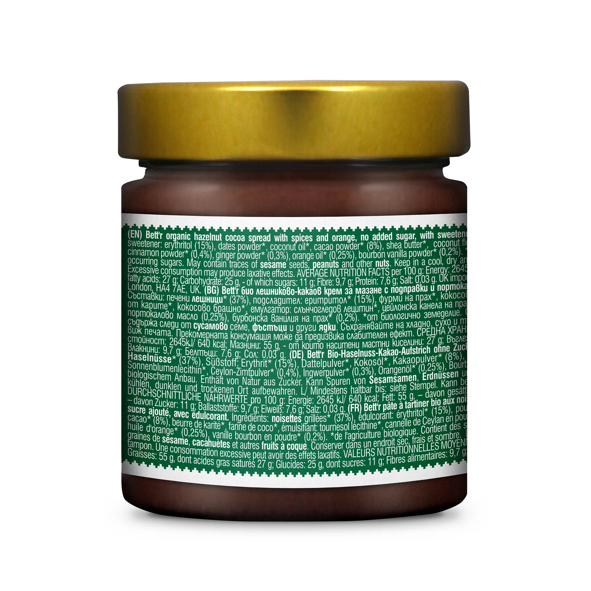 Bettr No Added Sugar Hazelnut Spices and Orange spread 250g - Image 3