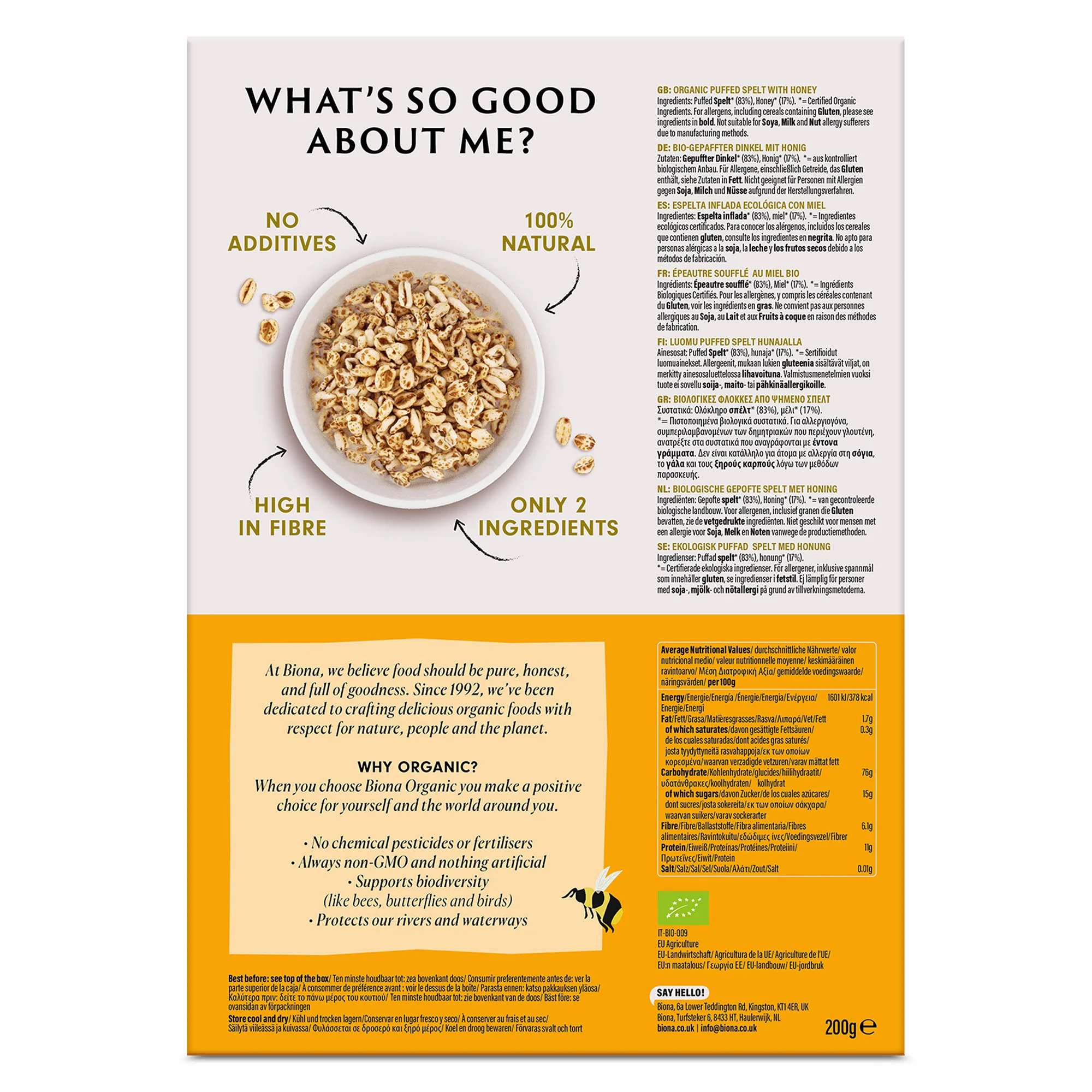 Biona Organic Honey Spelt Puffs 200g - Image 2