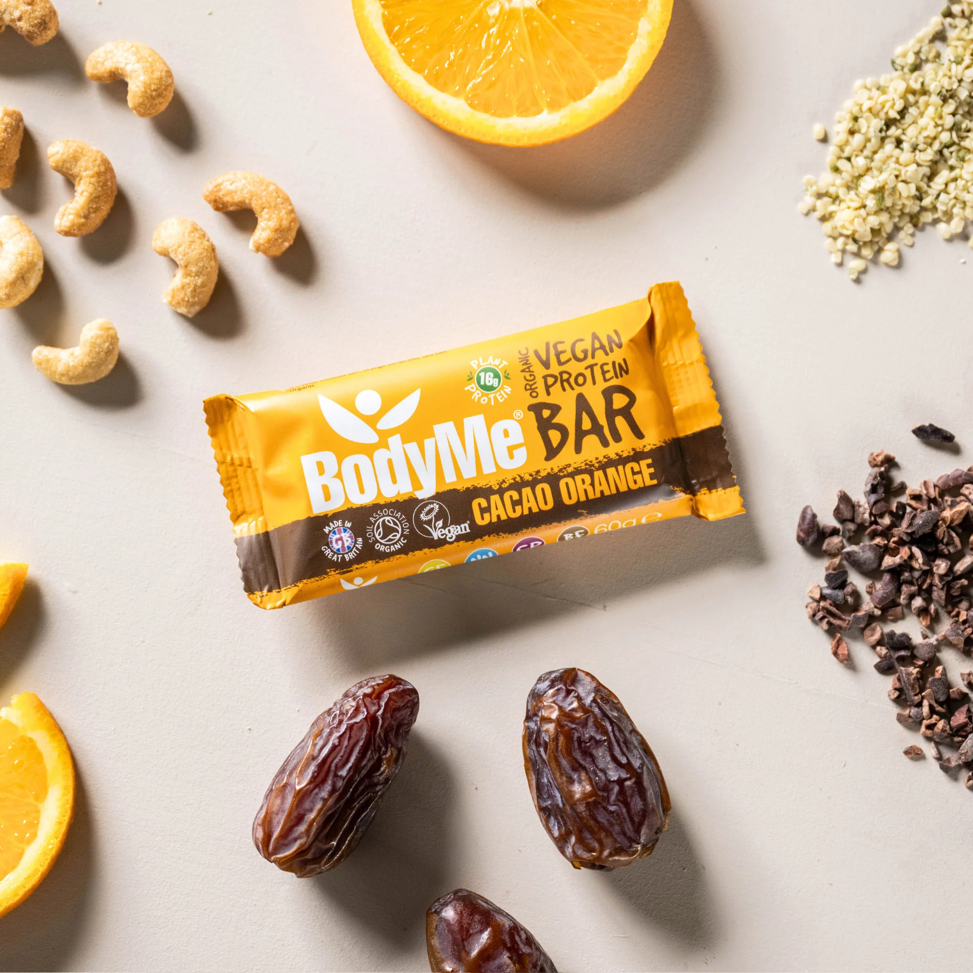BodyMe Organic Cacao Orange Vegan Protein Bar 60g - Image 2