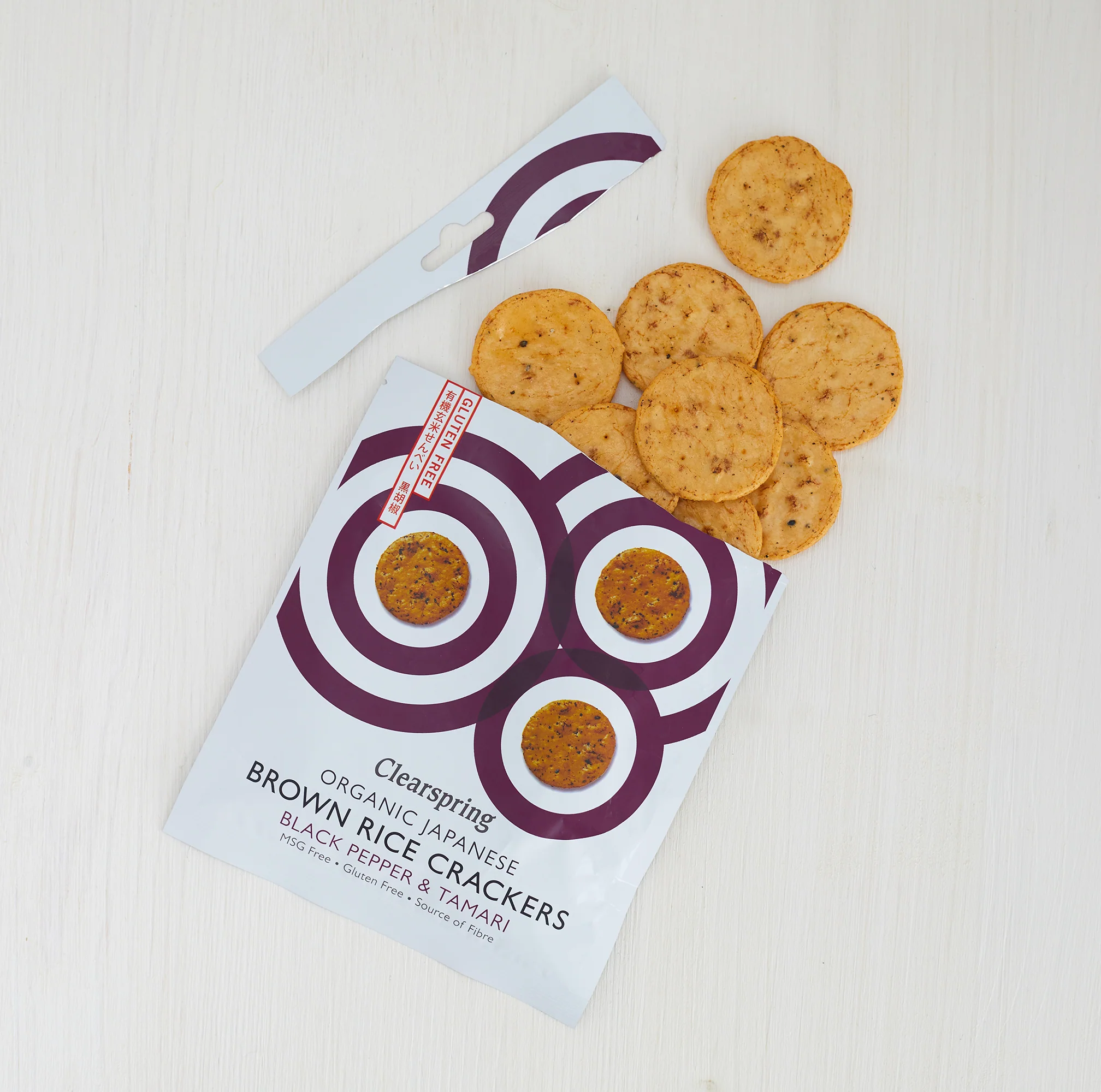 Clearspring Brown Rice Crackers Tamari & Black Pepper 40g - Image 3