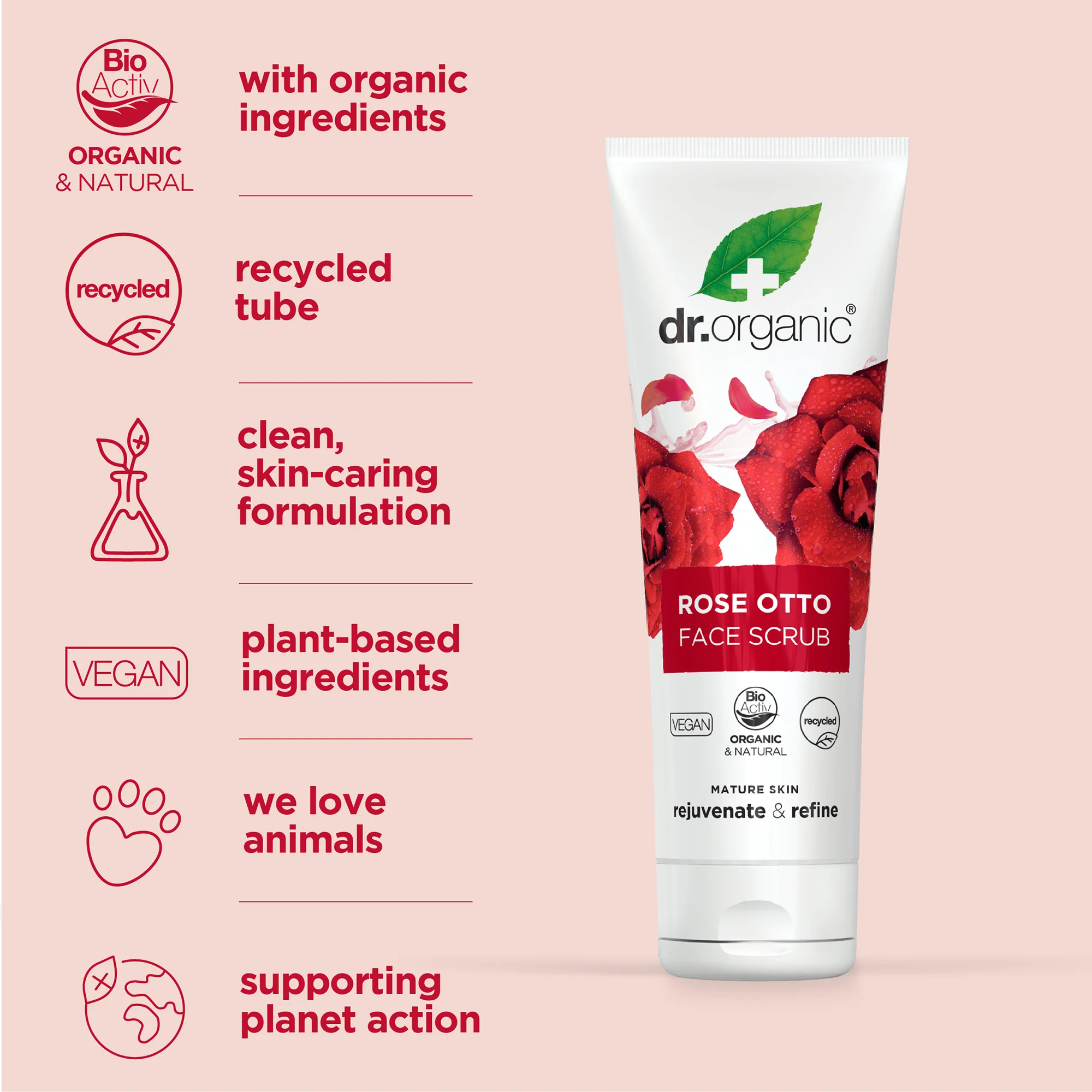 Dr Organic Rose Otto Face Scrub 125ml - Image 4