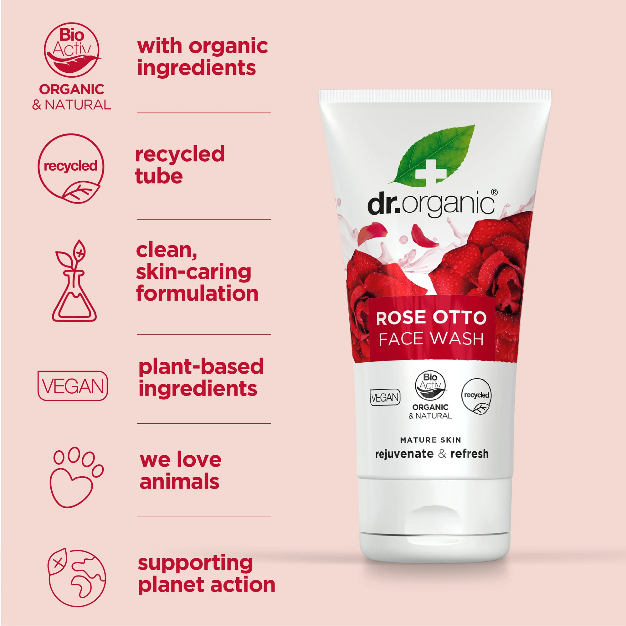 Dr Organic Rose Otto Face Wash 150ml - Image 4
