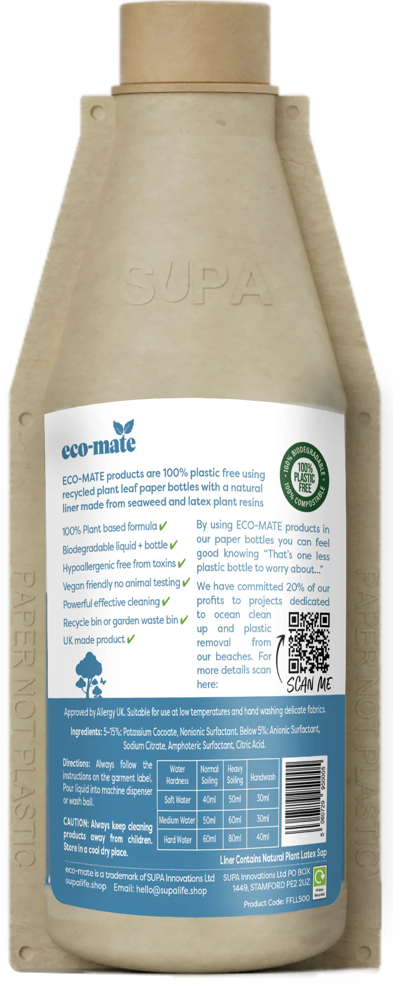 eco-mate Fragrance Free Non-Bio Laundry Liquid 500ml - Image 2