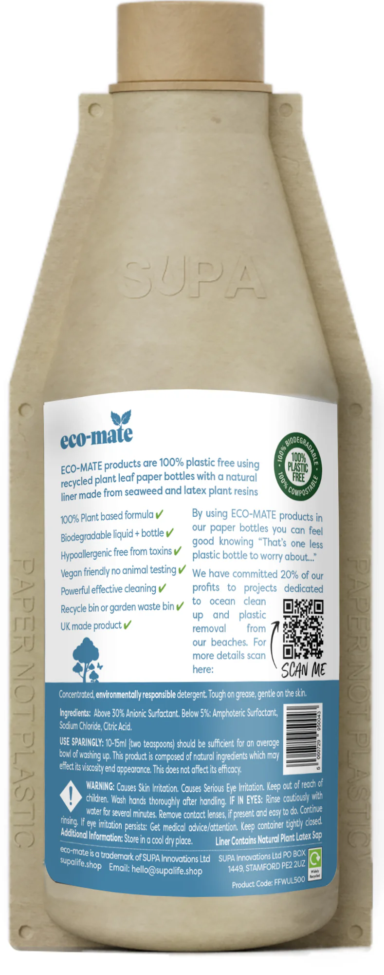 eco-mate Fragrance Free Washing Up Liquid 500ml - Image 2