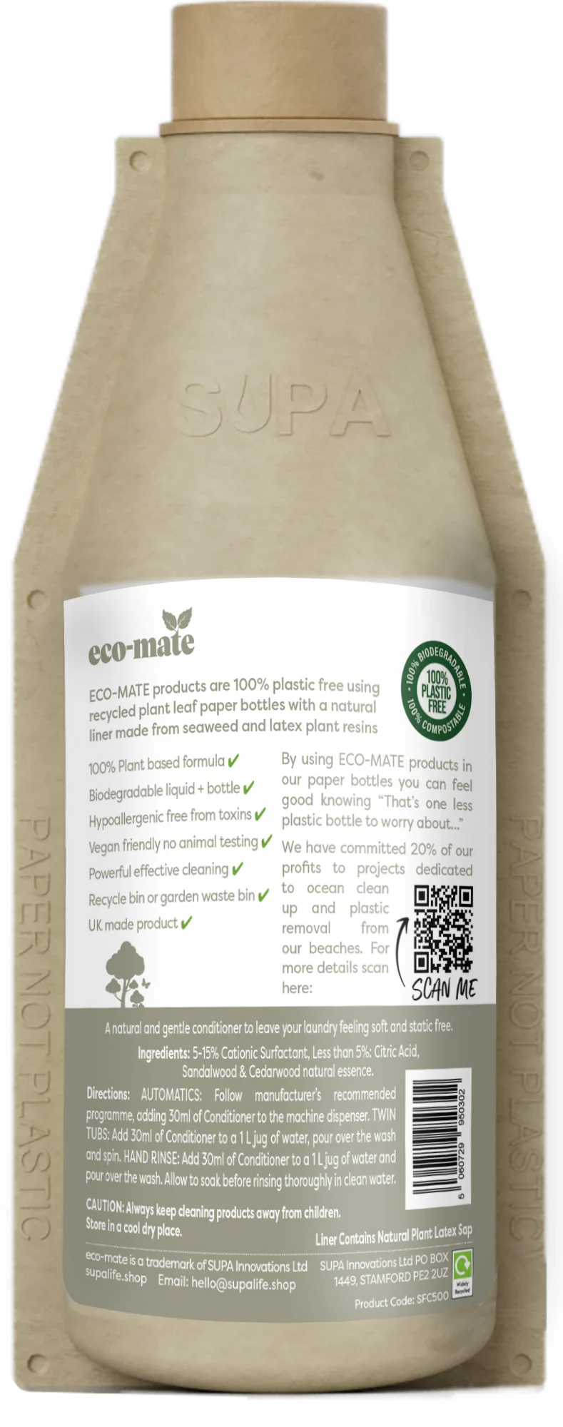 eco-mate Sandalwood & Cedarwood Fabric Conditioner 500ml - Image 2