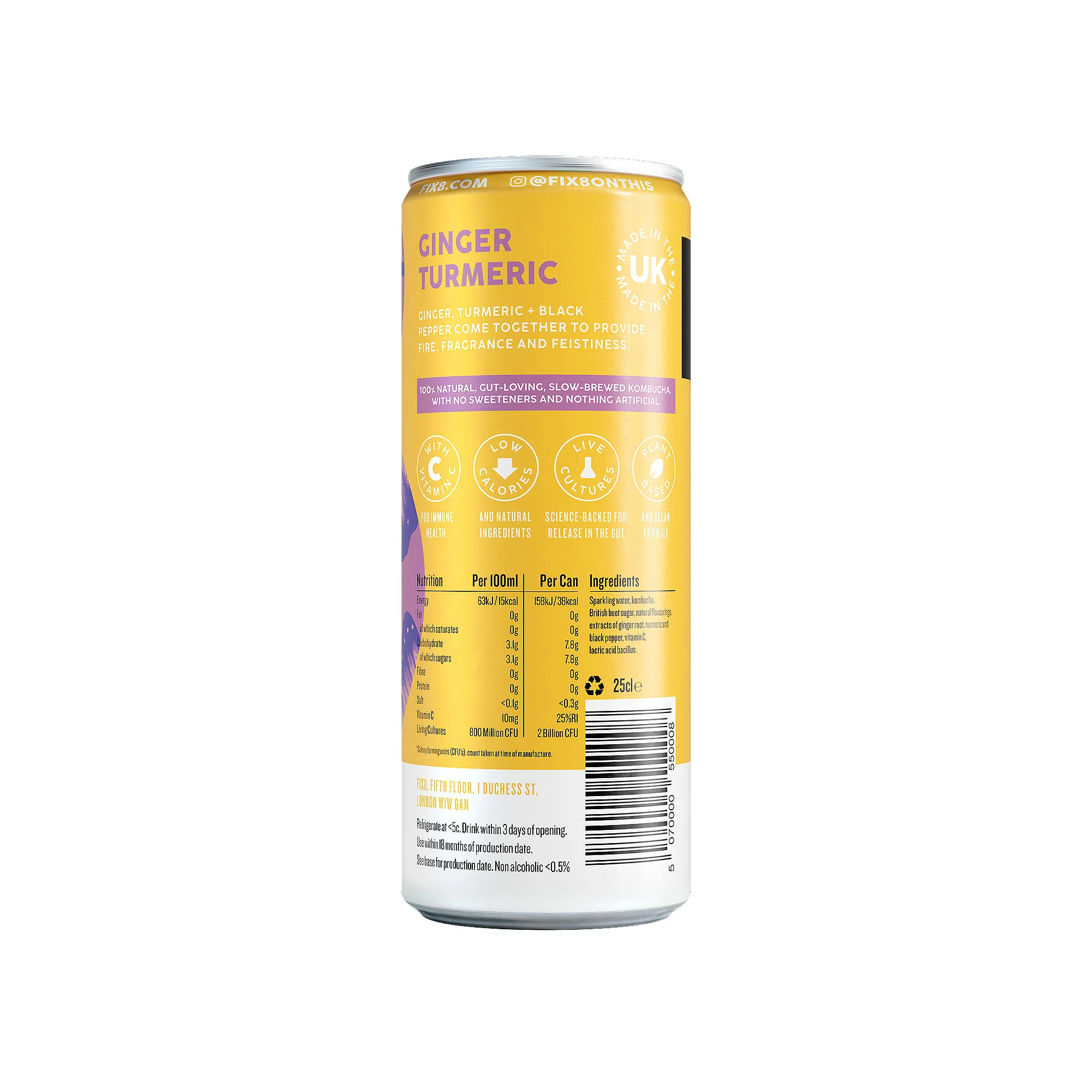 Fix8 Ginger Turmeric Kombucha 250ml - Image 2