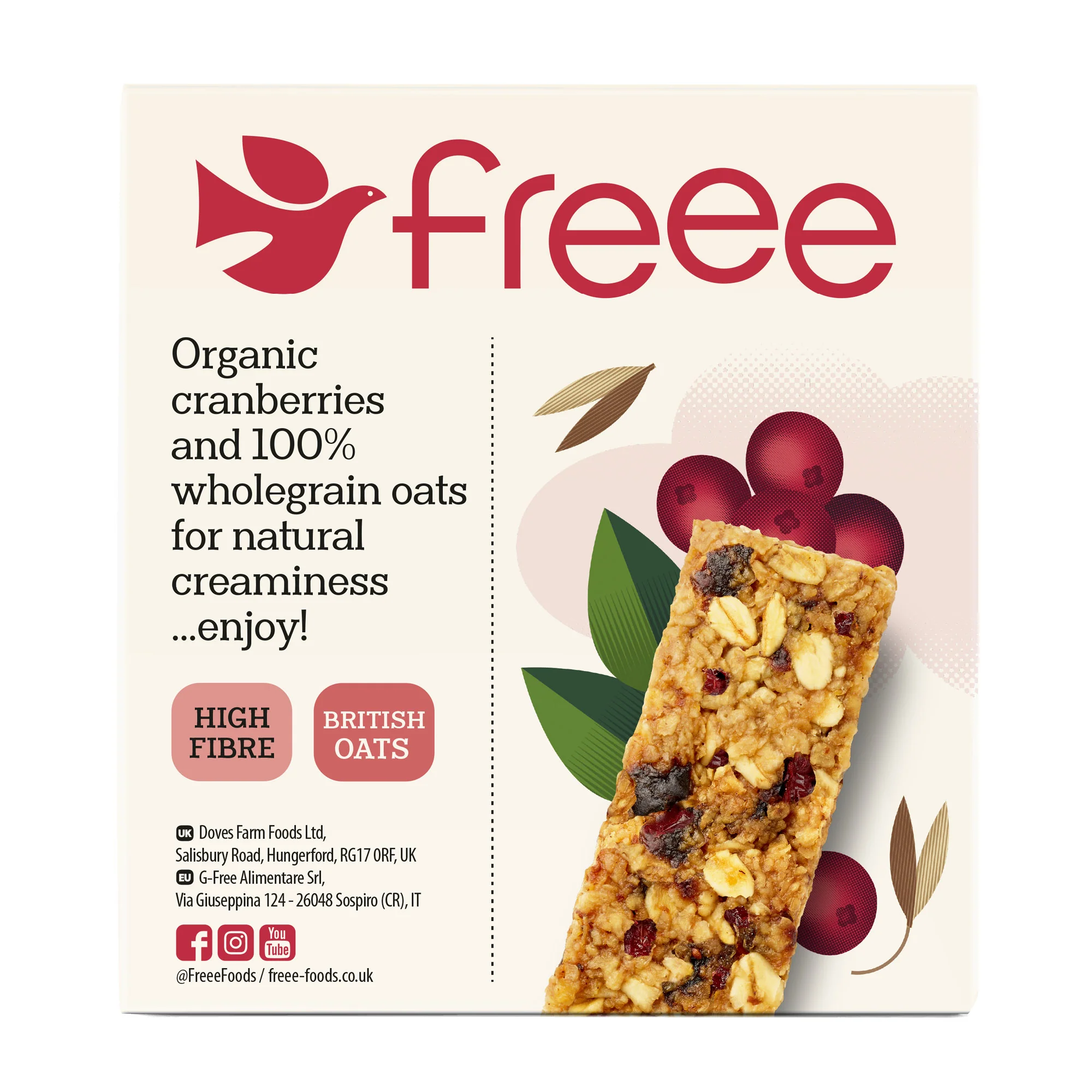 Freee Cranberry Oat Bar 4x35g - Image 2