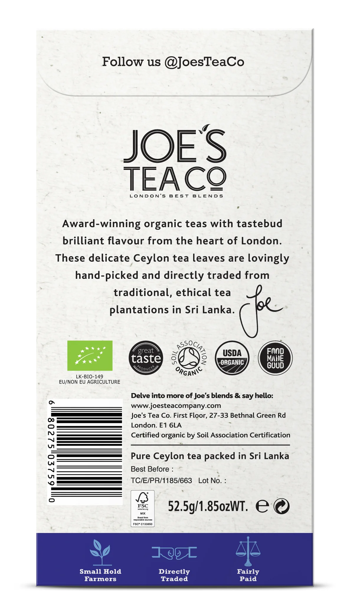 Joe's Tea Co. Ever-So-English Breakfast 15x Biodegradeable Pyramid Bags 15 bags - Image 2