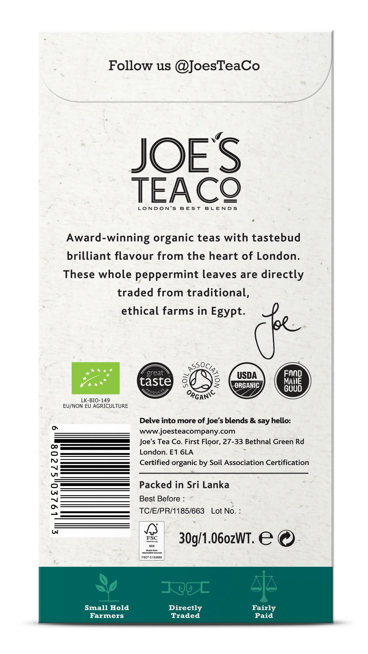 Joe's Tea Co. Proper Peppermint 15x Biodegradeable Pyramid Bags 15 bags - Image 3