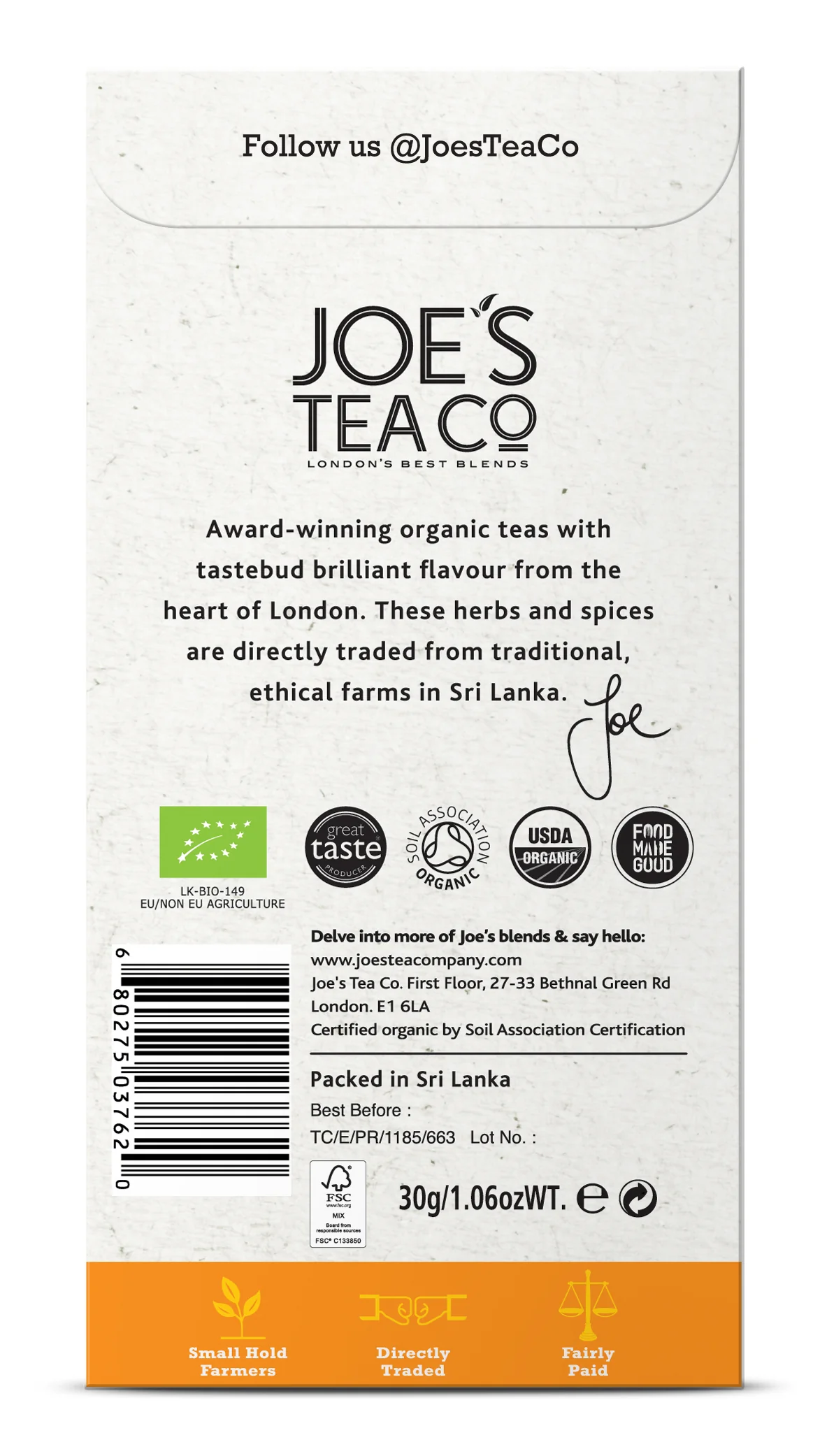 Joe's Tea Co. St.Clements Lemon 15x Biodegradeable Pyramid Bags 15 bags - Image 3