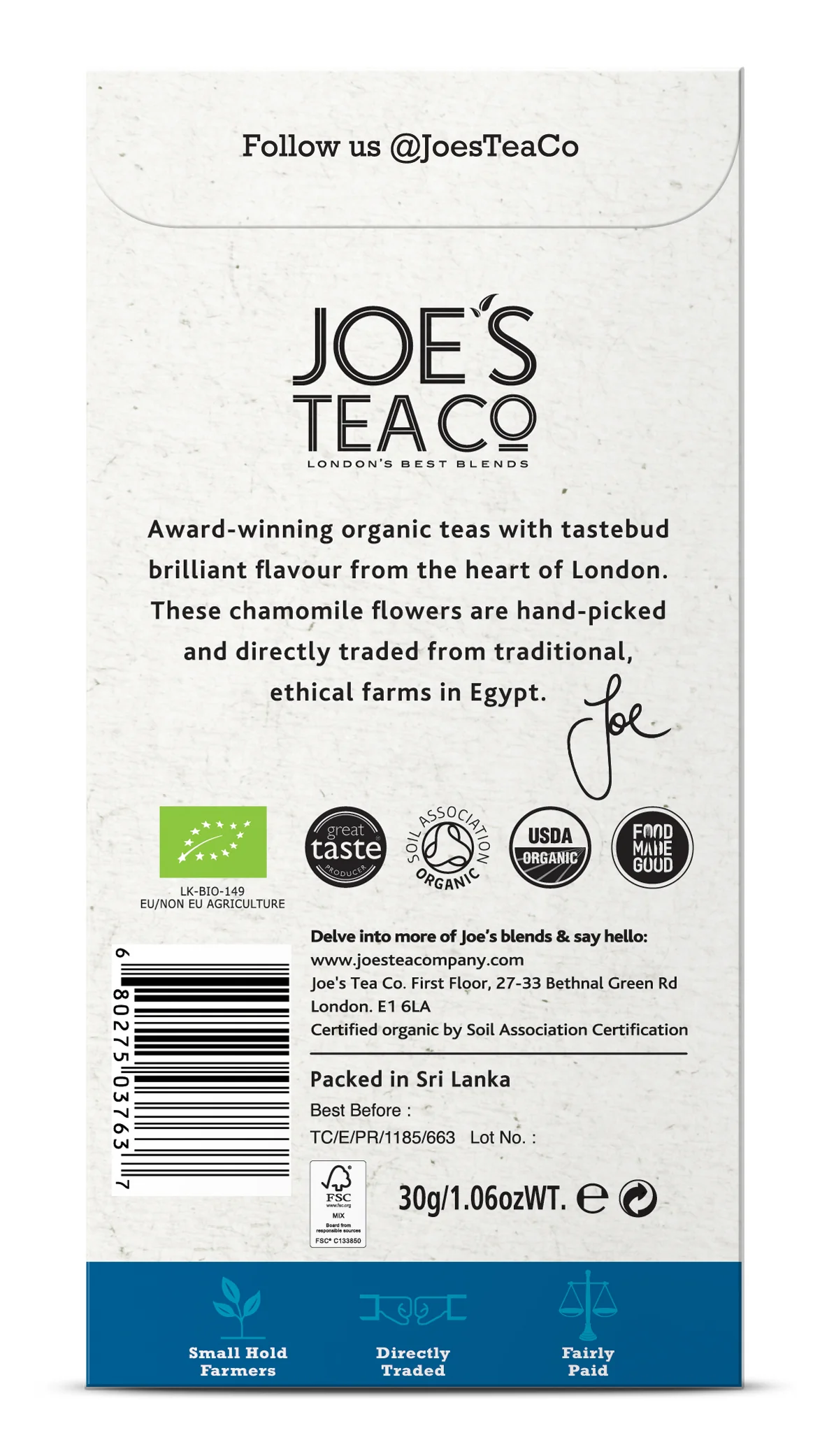 Joe's Tea Co. Sweet Chamomile 15x Biodegradeable Pyramid Bags 15 bags - Image 3