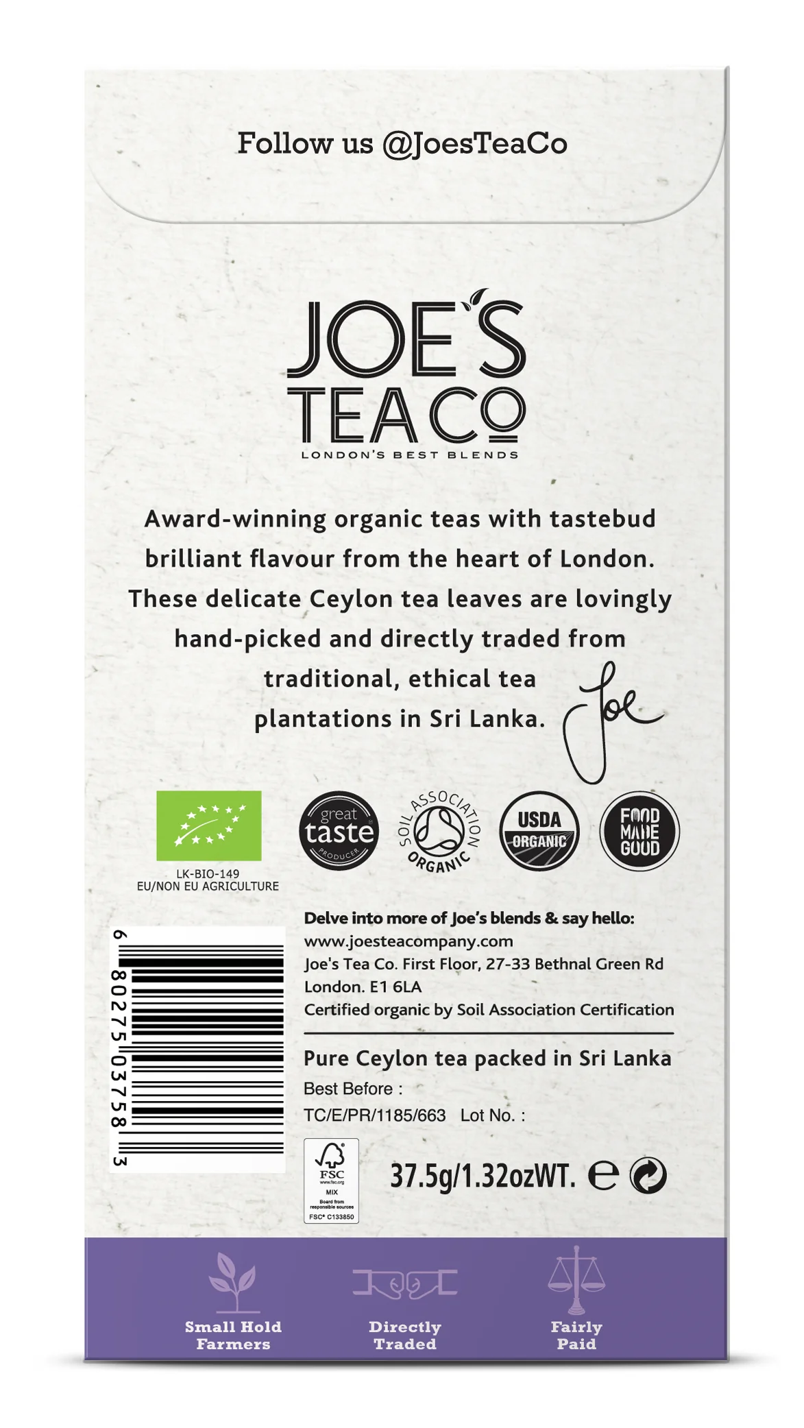 Joe's Tea Co. The Earl of Grey 15x Biodegradeable Pyramid Bags 15 bags - Image 3
