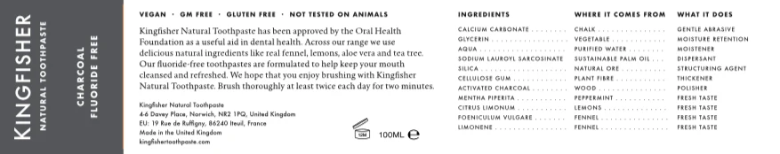 Kingfisher Charcoal Whitening Toothpaste 100ml - Image 2