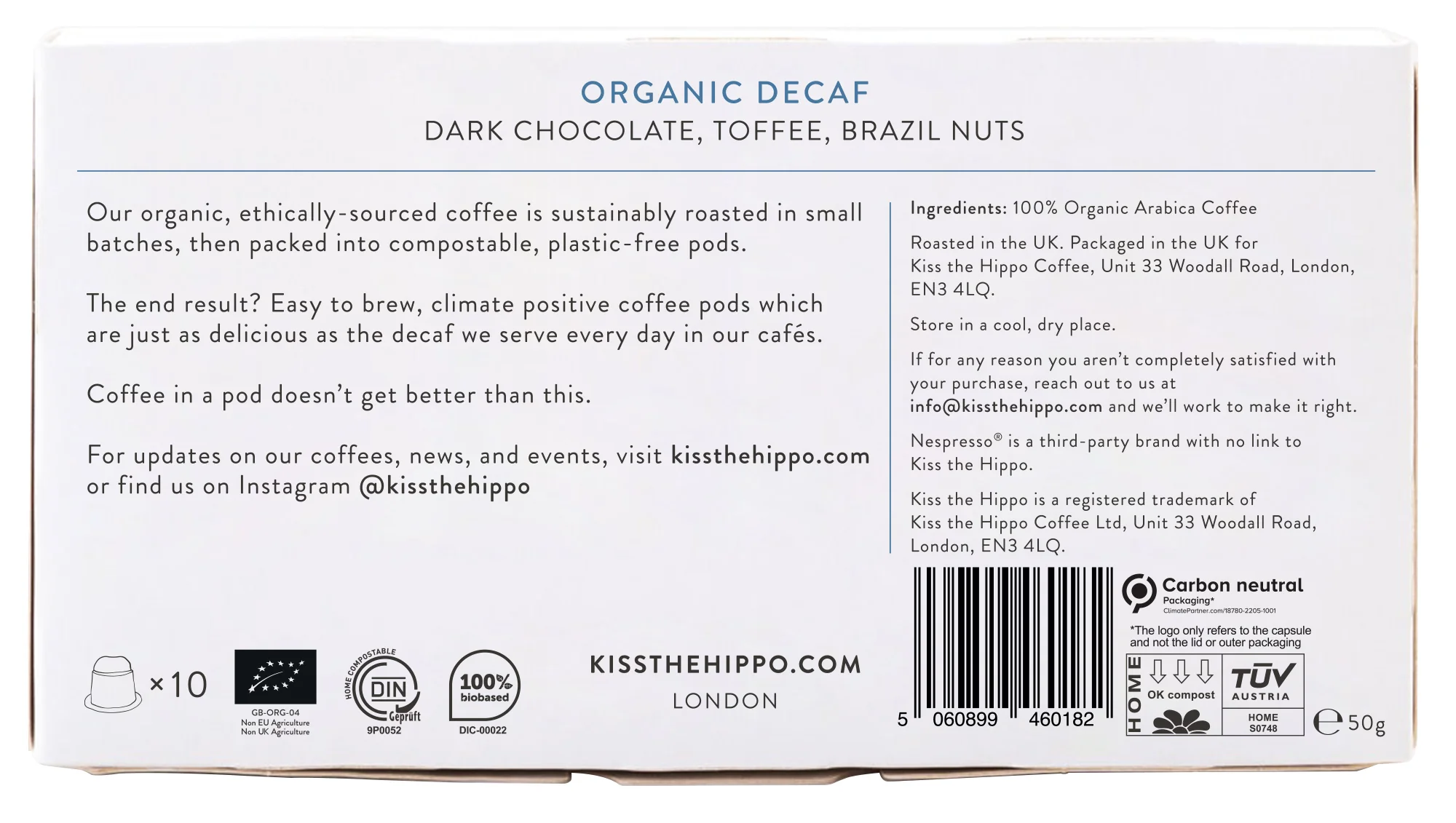 Kiss the Hippo Coffee Organic Decaf Blend Pods 10 pods - Image 2