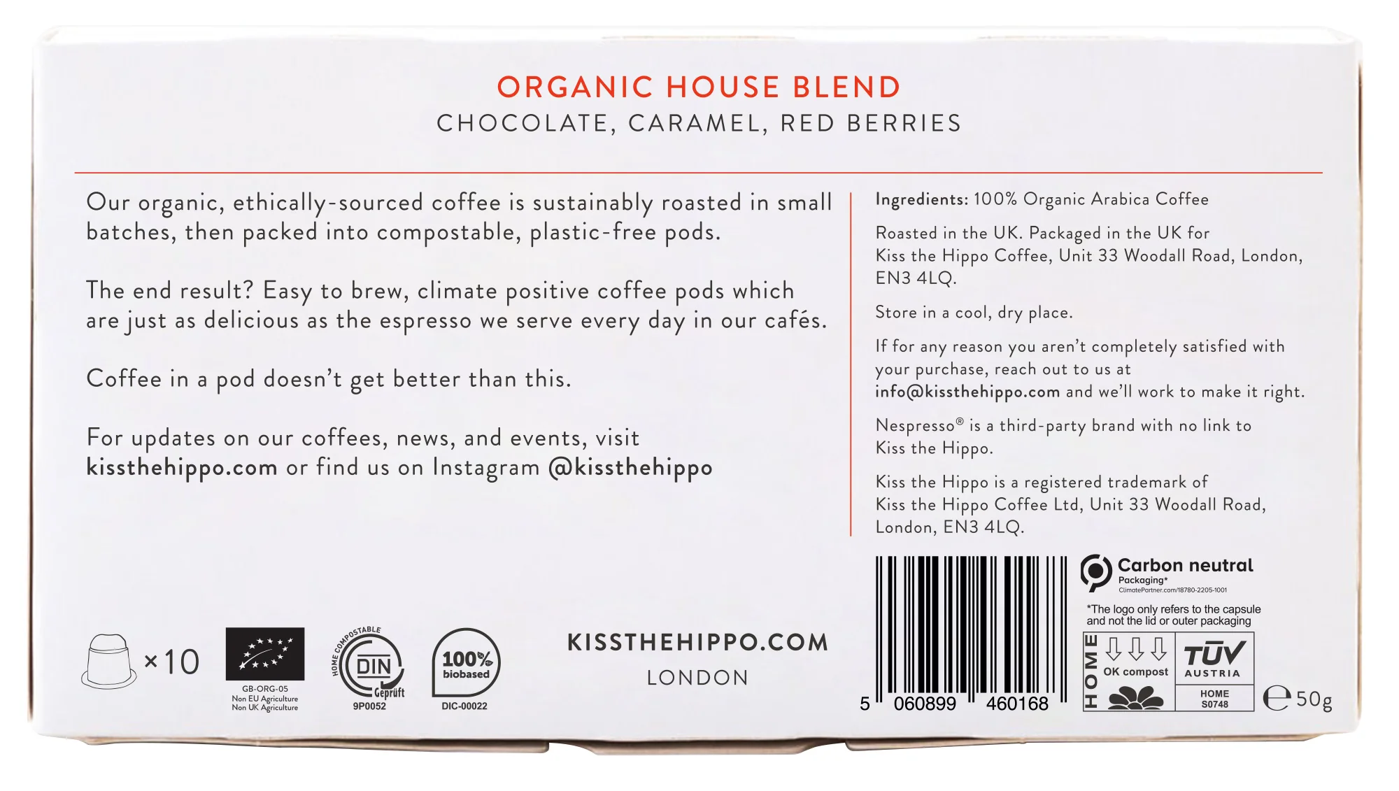 Kiss the Hippo Coffee Organic House Blend Pods 10 pods - Image 2