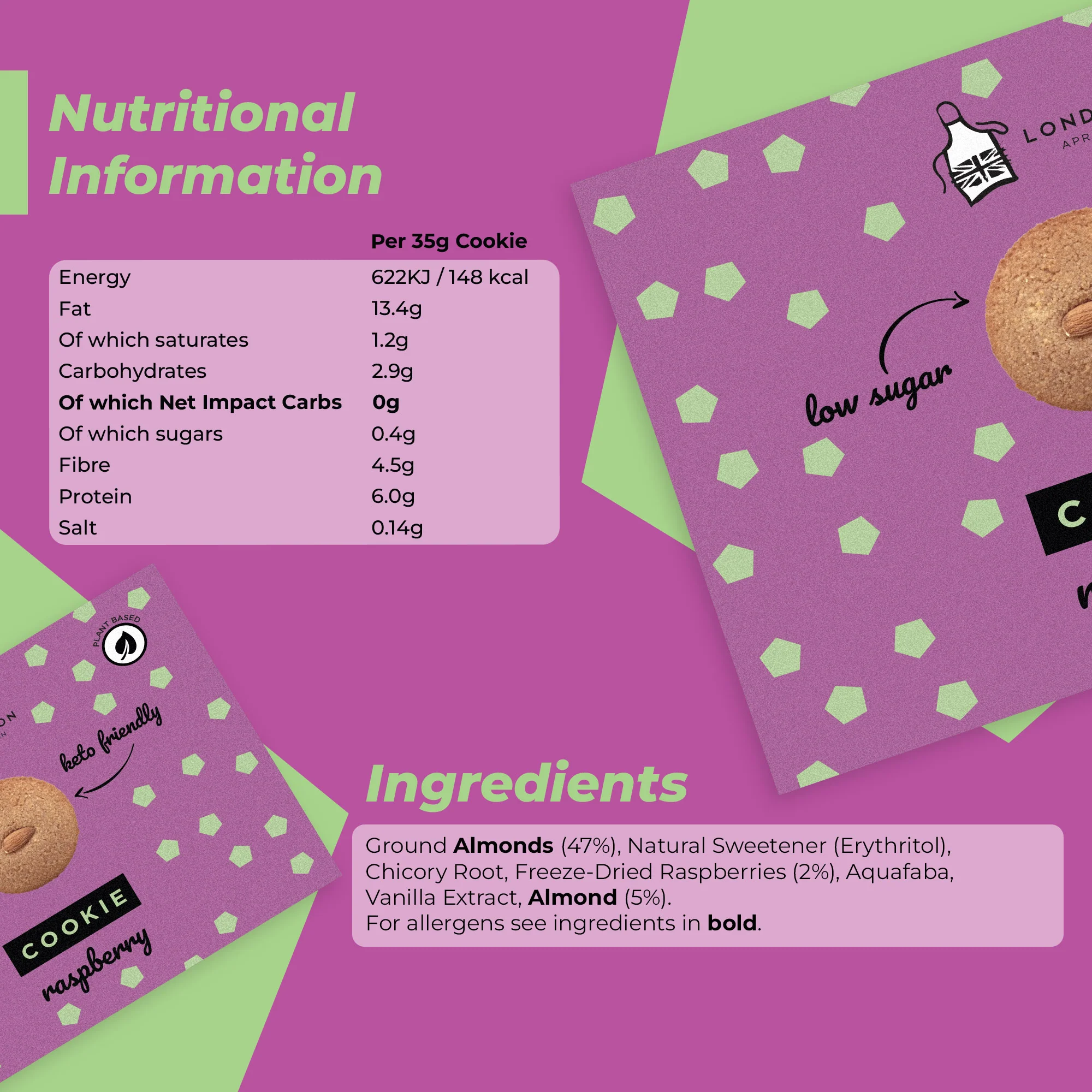 London Apron Low Sugar Raspberry Cookie 35g - Image 2