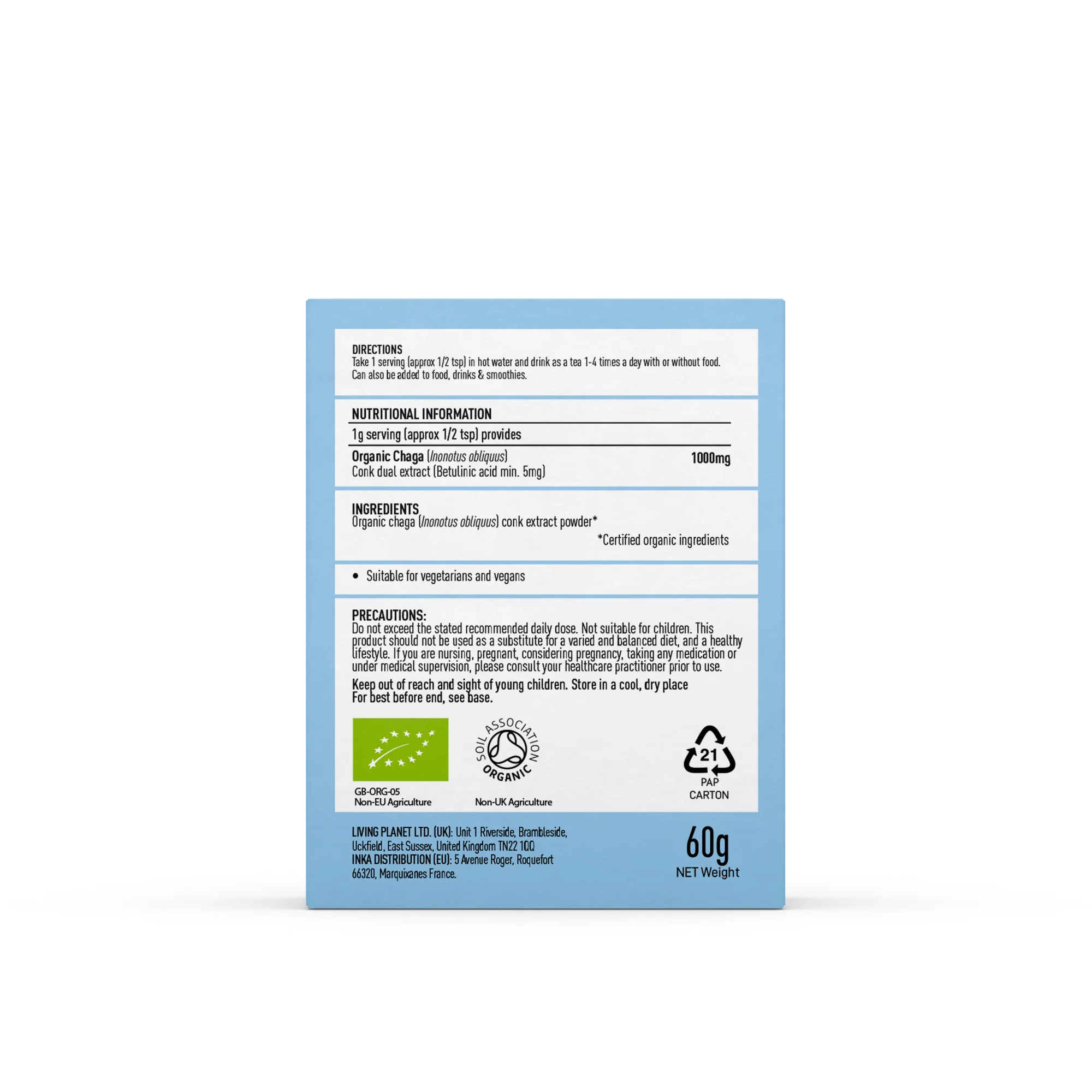 Mushrooms For Life Organic Chaga Pure Grade Extract Powder 60g - Image 2
