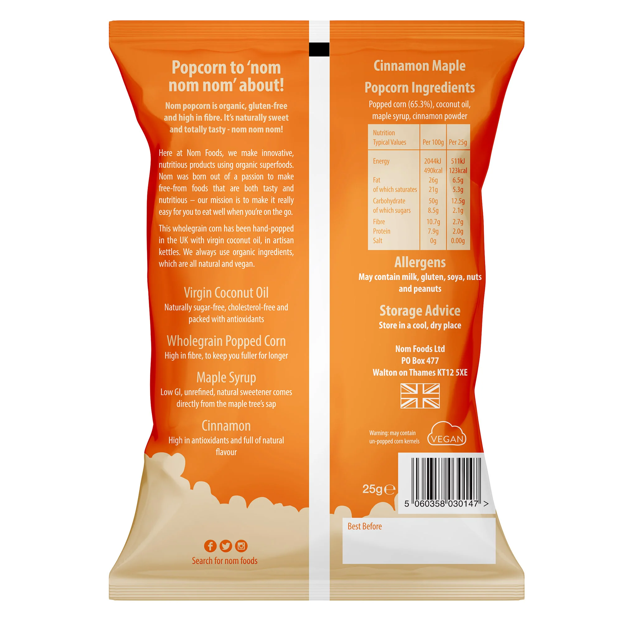 nom organic cinnamon maple popcorn 25g - Image 2