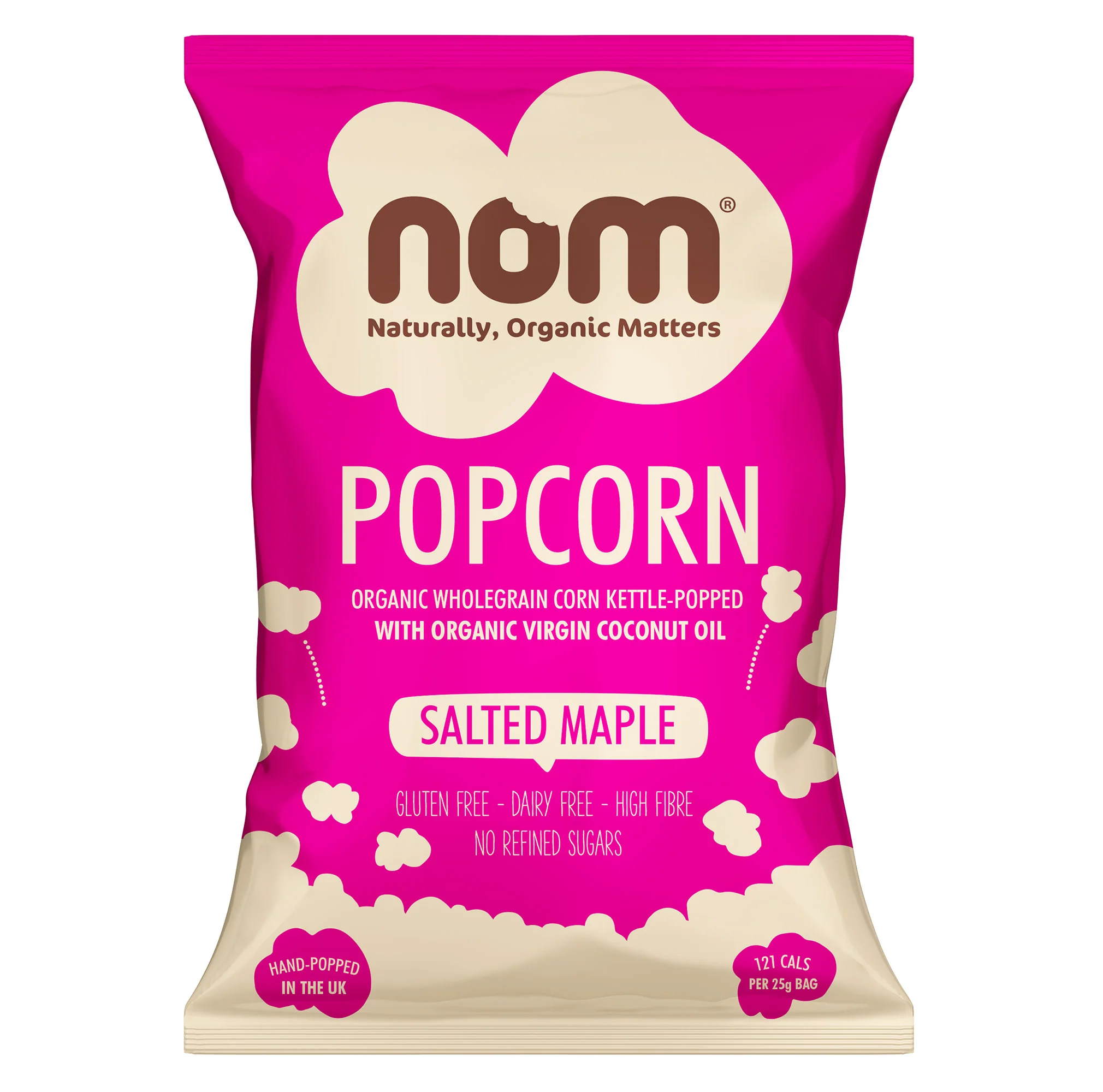 nom organic salted maple popcorn 25g