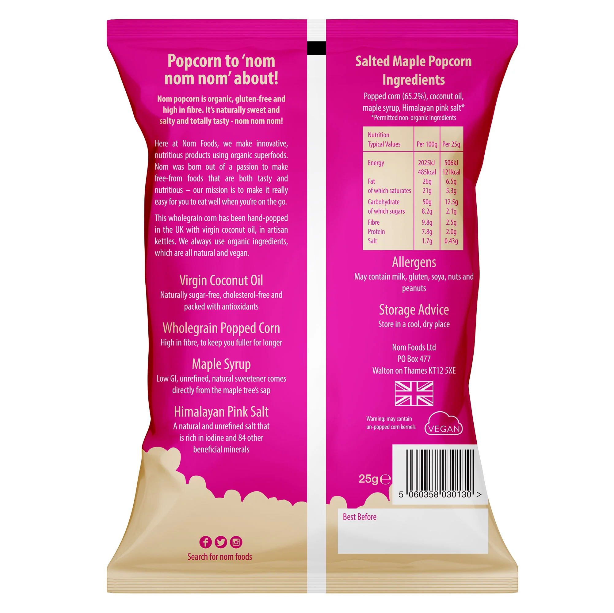 nom organic salted maple popcorn 25g - Image 2