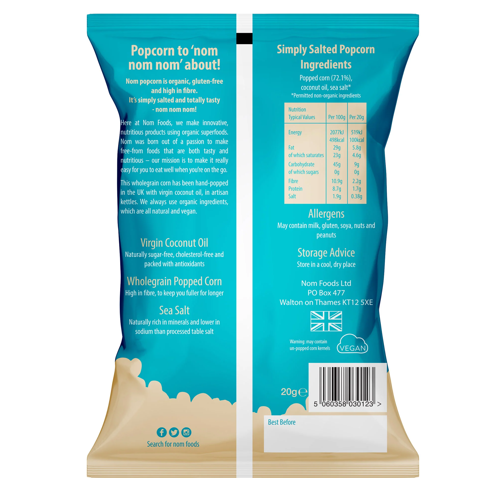 nom organic simply salted popcorn 20g - Image 2