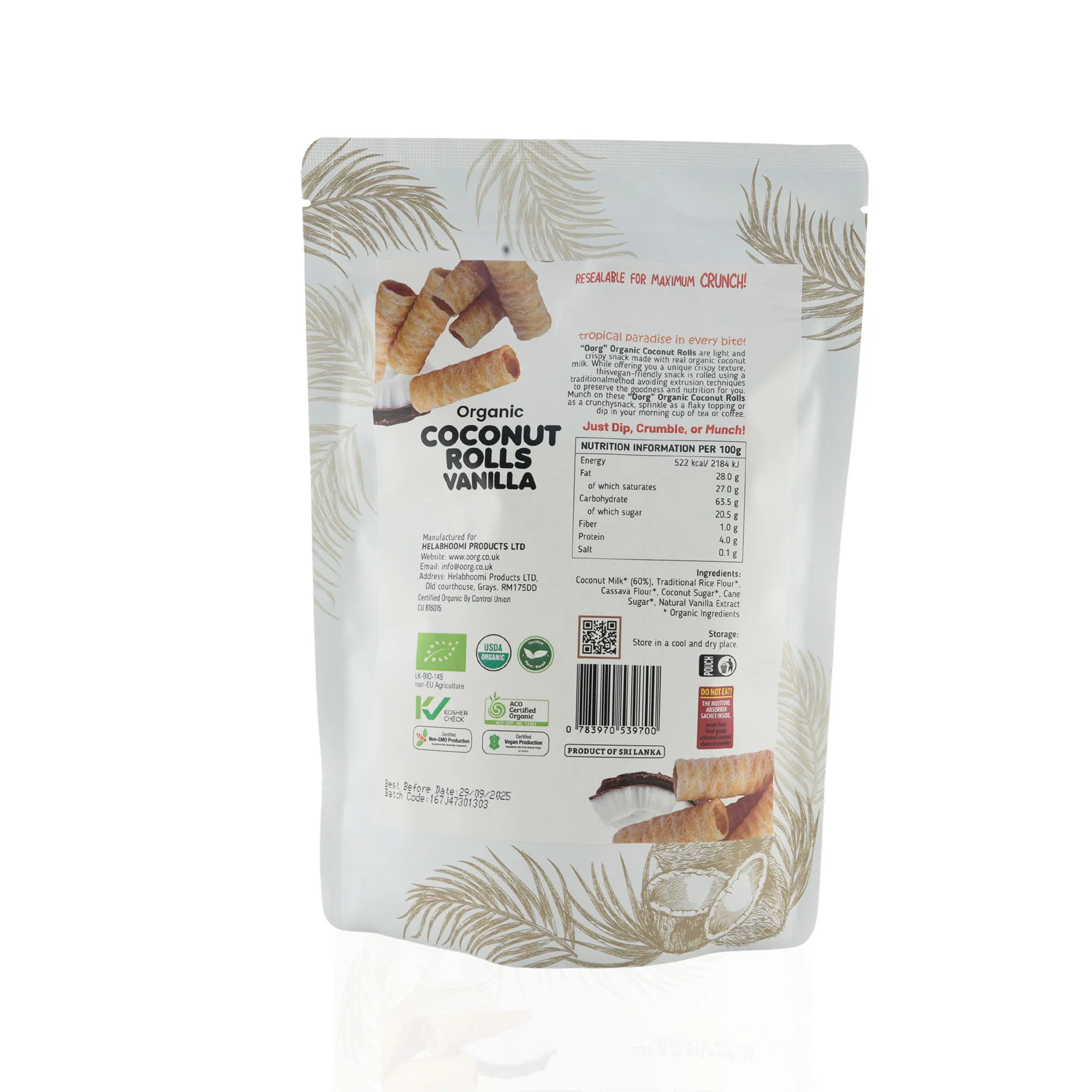 OORG Organic Coconut Rolls -Vanilla 100g - Image 2