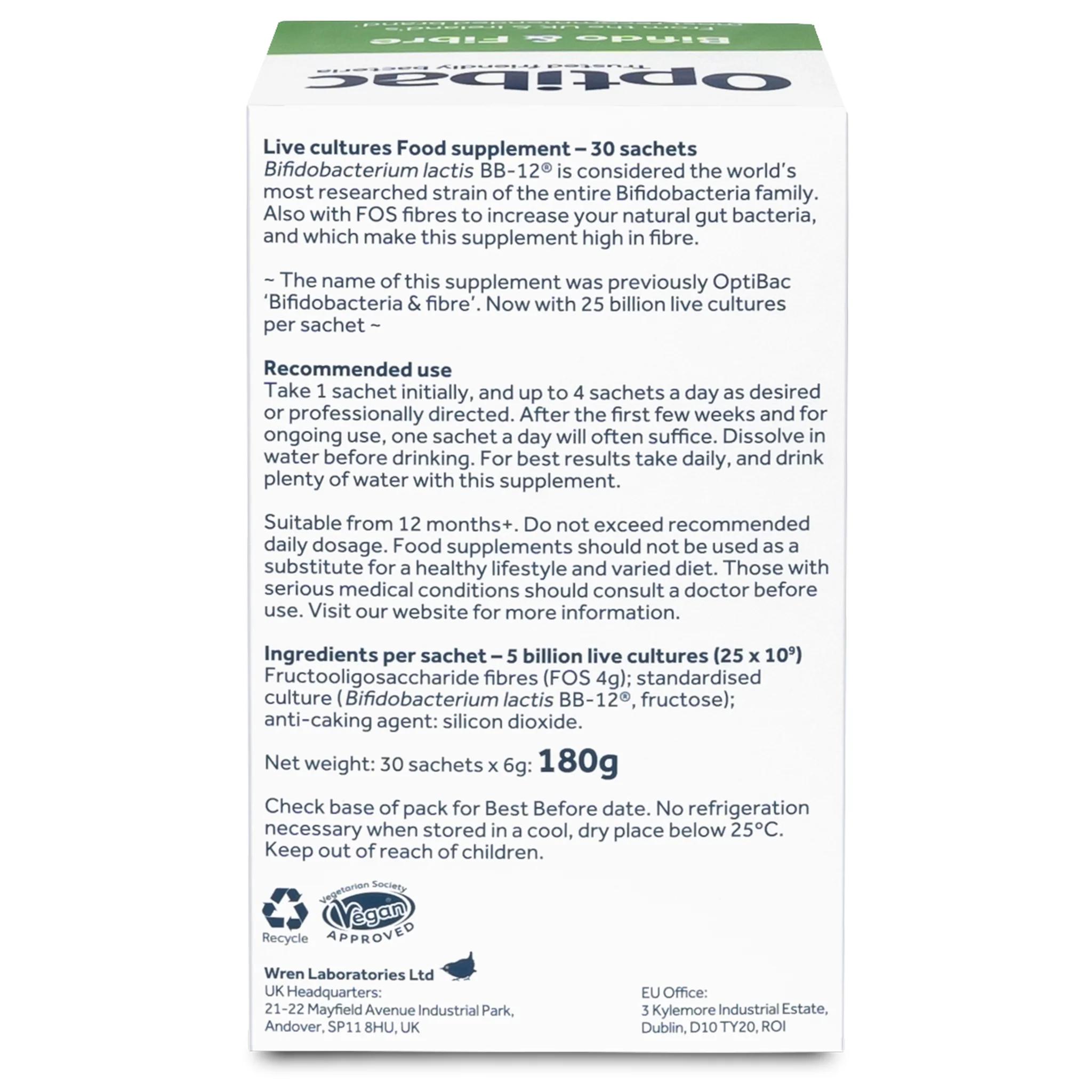 OptiBac Probiotics Bifidobacteria & Fibre 30 sachets - Image 2