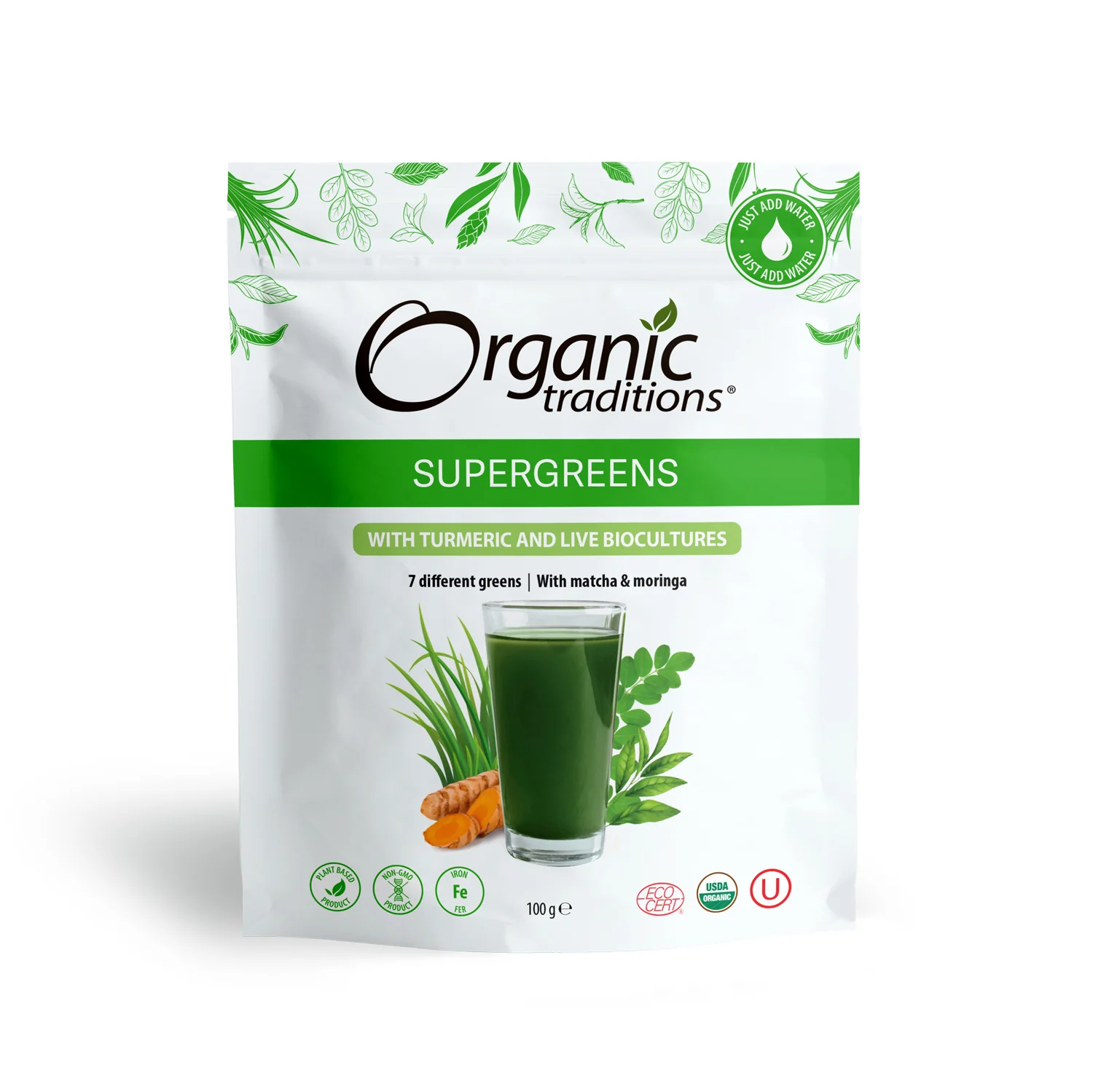 Organic Traditions Supergreens with Turmeric and Live Biocultures 100g