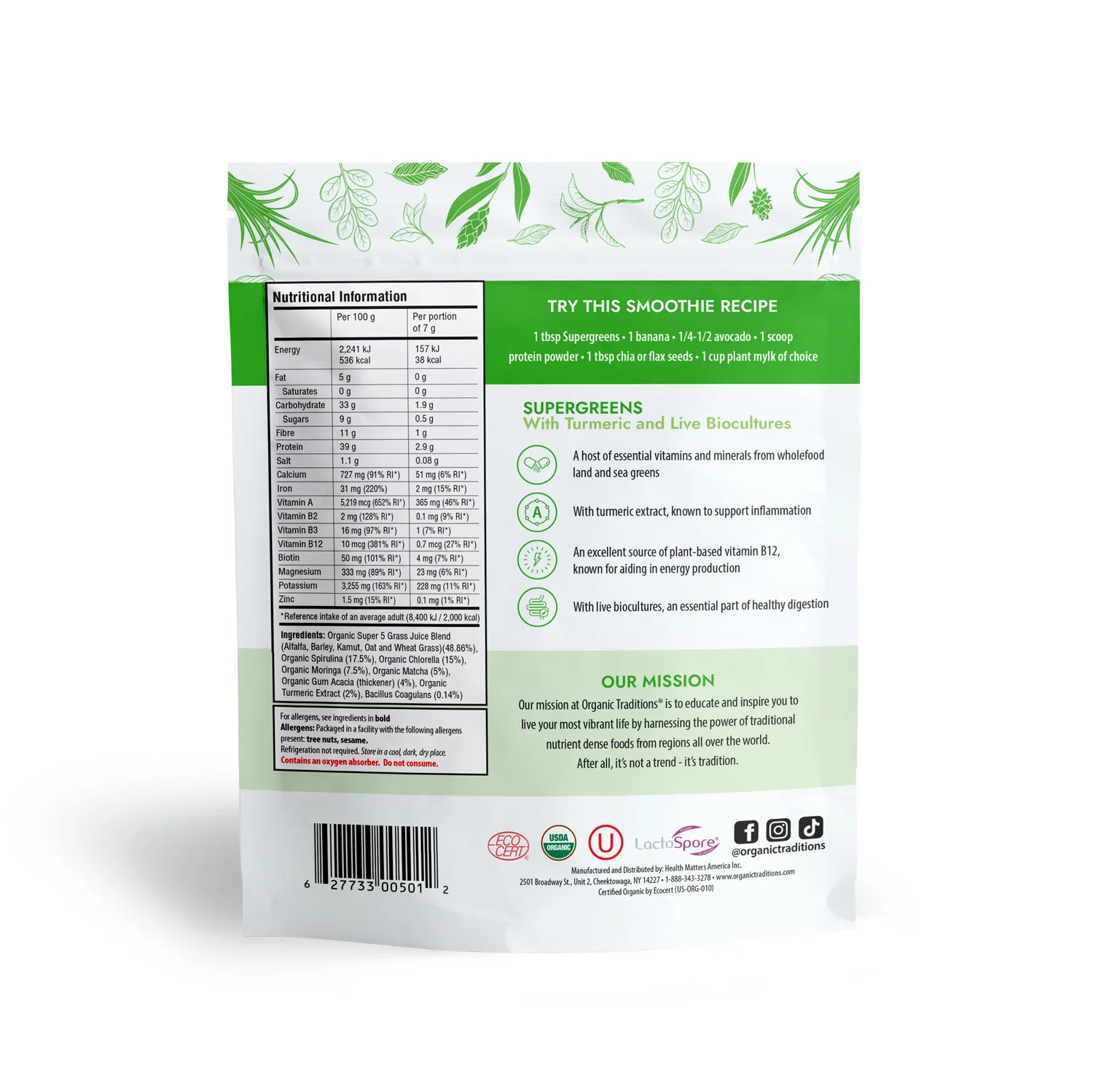 Organic Traditions Supergreens with Turmeric and Live Biocultures 100g - Image 2