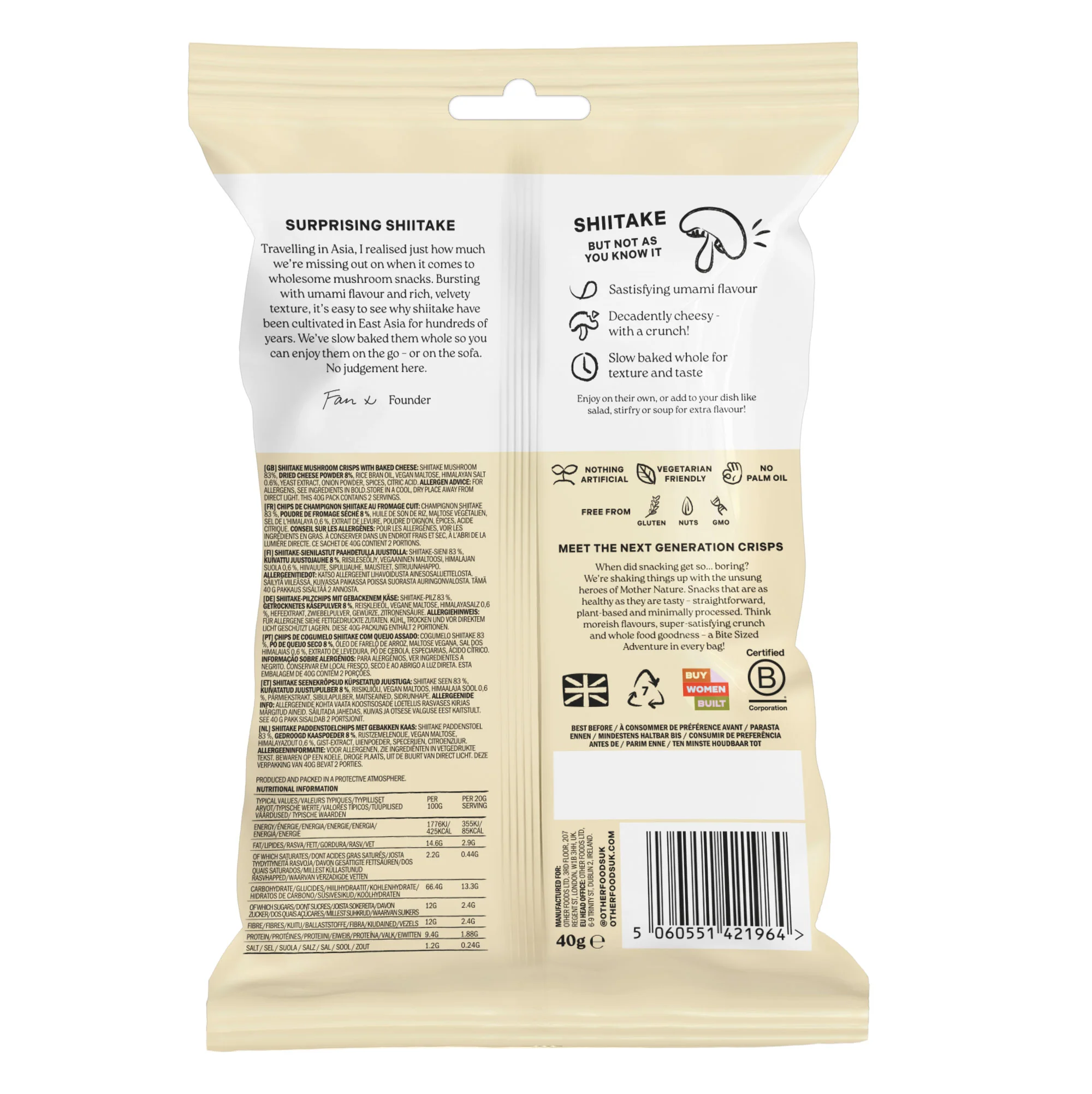 Other Foods Crunchy Shiitake Mushrooms Baked Cheese 40g - Image 2