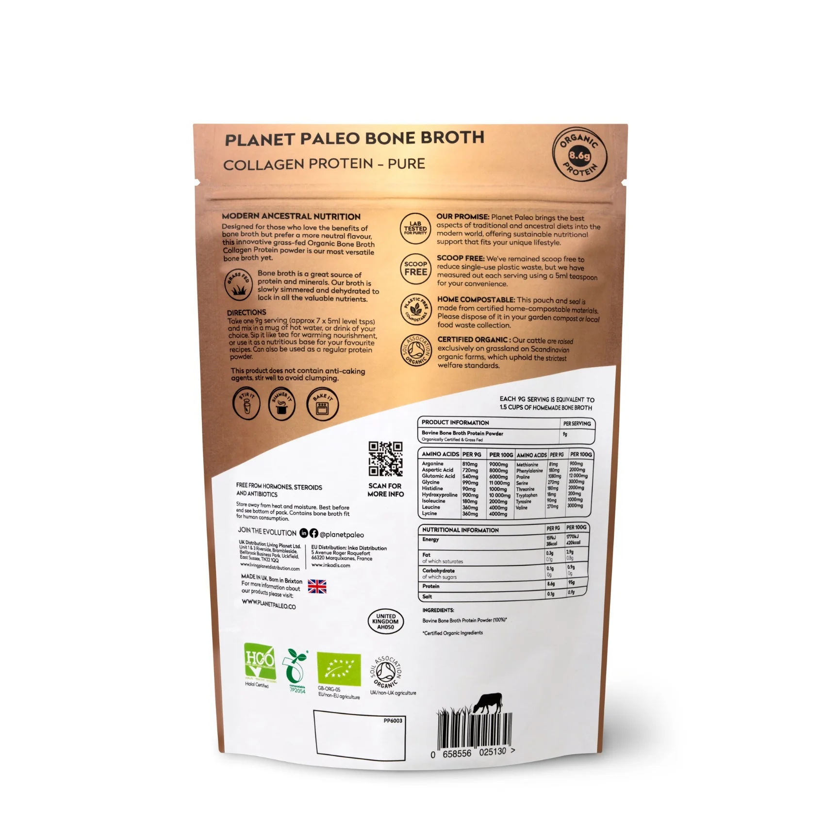 Planet Paleo Organic Bone Broth Collagen Protein - Pure 225g - Image 2