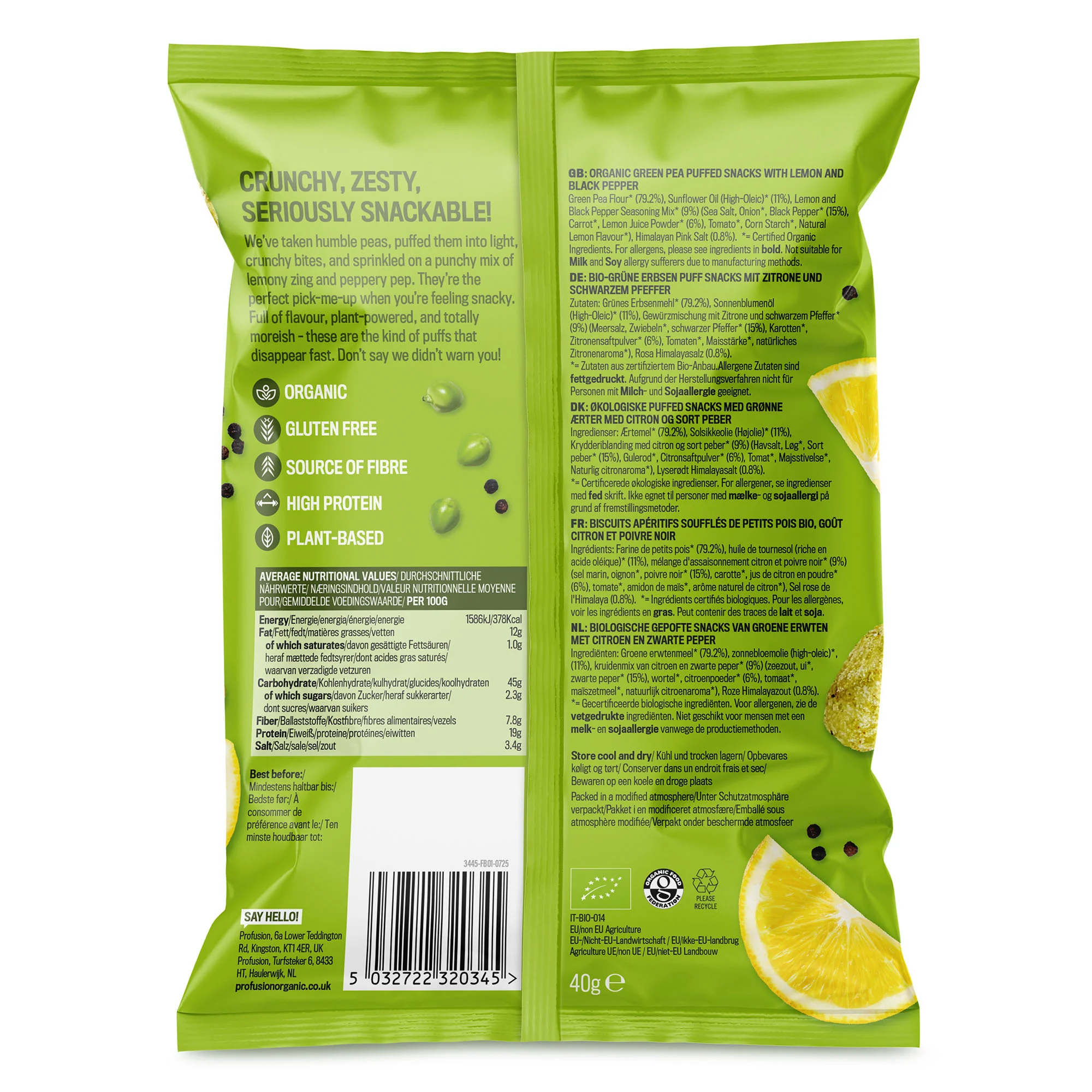 Profusion Organic Protein Puffs Lemon & Black Pepper 40g - Image 2