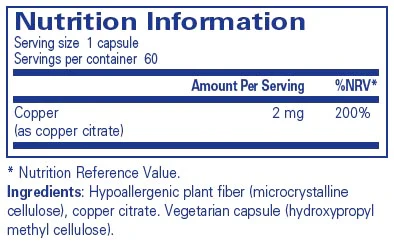 Pure Encapsulations Copper (citrate) 60 caps - Image 2