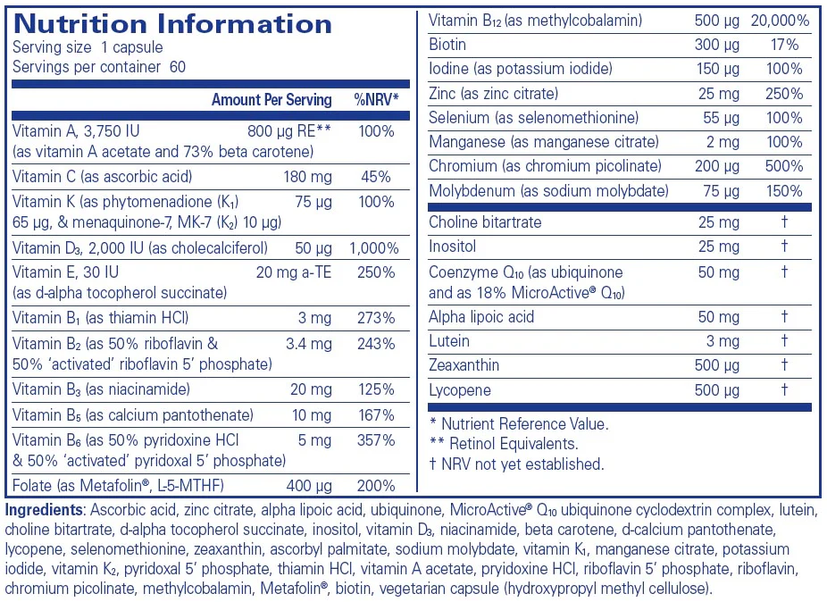 Pure Encapsulations O.N.E. Multivitamin 60 caps - Image 2
