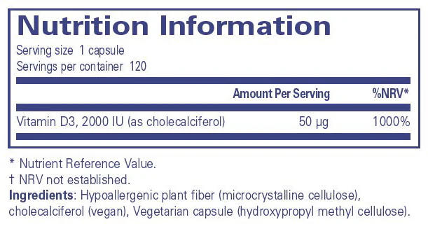 Pure Encapsulations Vegan Vitamin D3 2000 IU 120 caps - Image 2