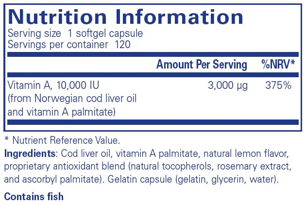 Pure Encapsulations Vitamin A 10,000 IU 120 caps - Image 2
