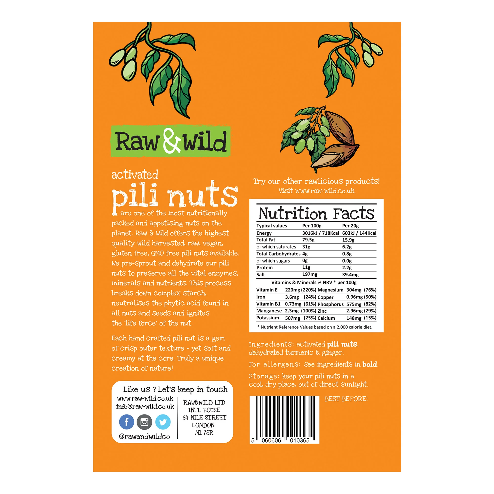 Raw & Wild Activated Pili Nuts - Turmeric & Ginger 70g - Image 2