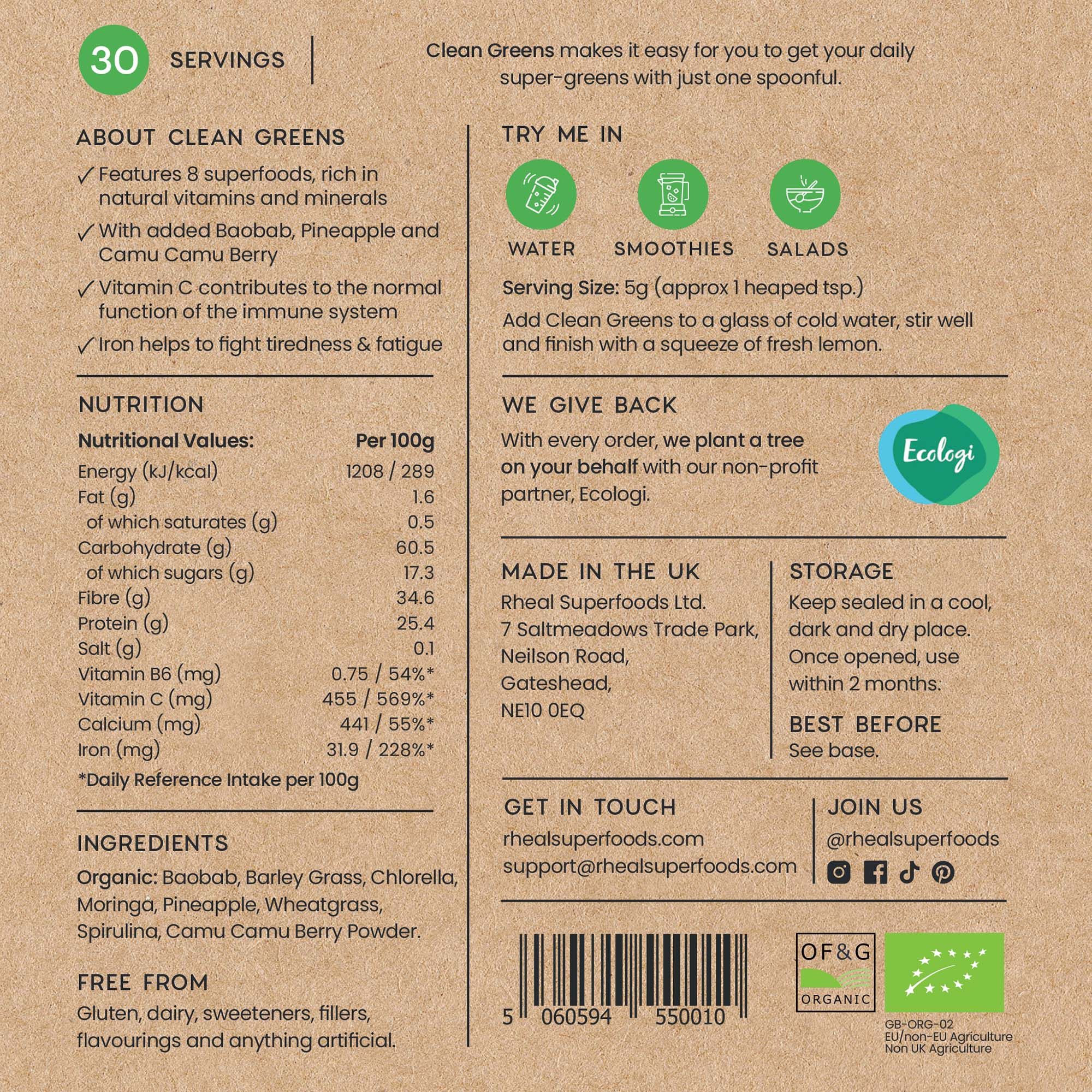 Rheal Clean Greens Superfood Blend 150g - Image 2