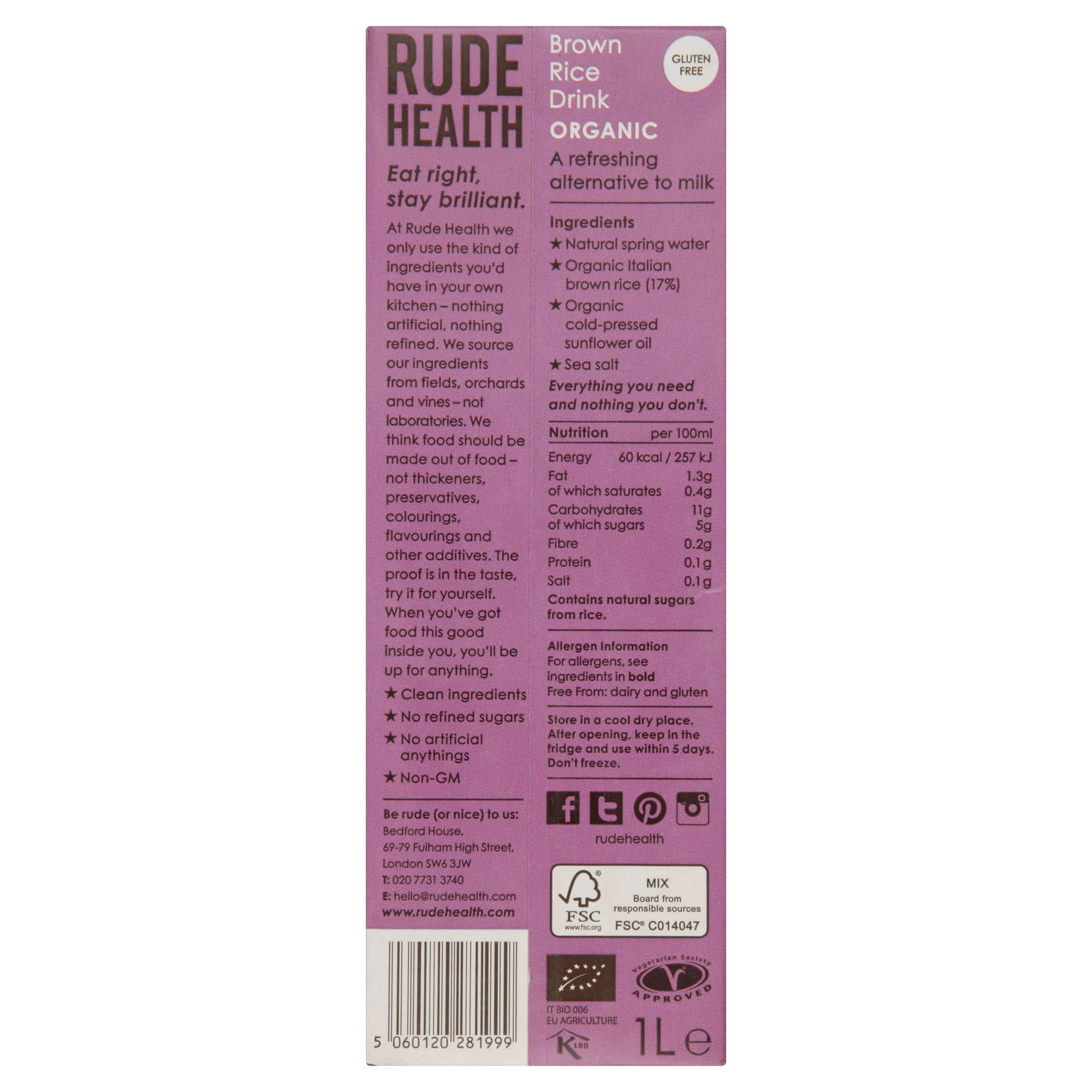 Rude Health Brown Rice Drink 1L - Image 2