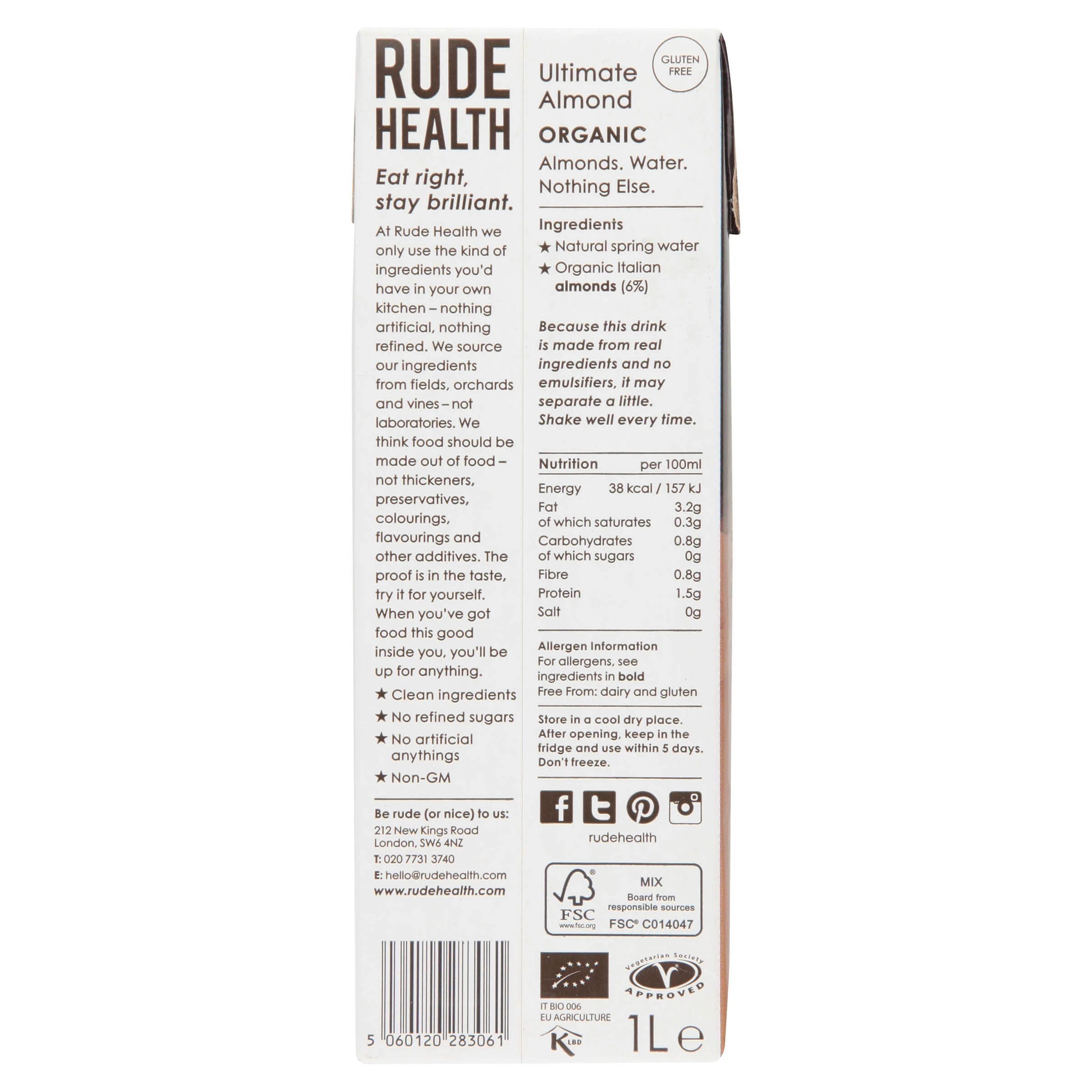 Rude Health Ultimate Almond Drink 1L - Image 2