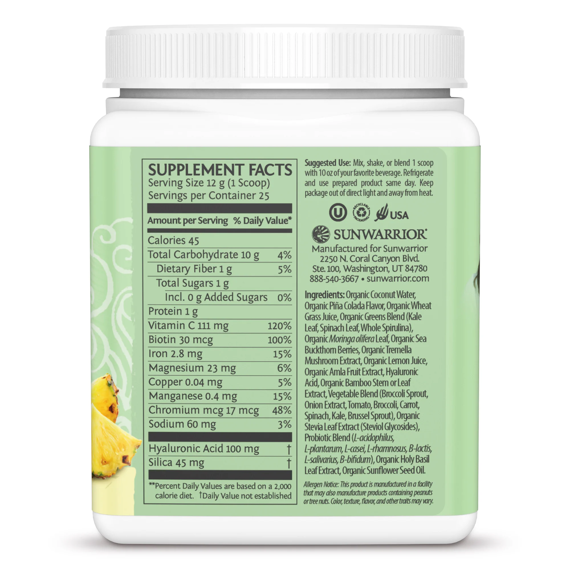 Sunwarrior Beauty Greens Pina Colada 300g - Image 4