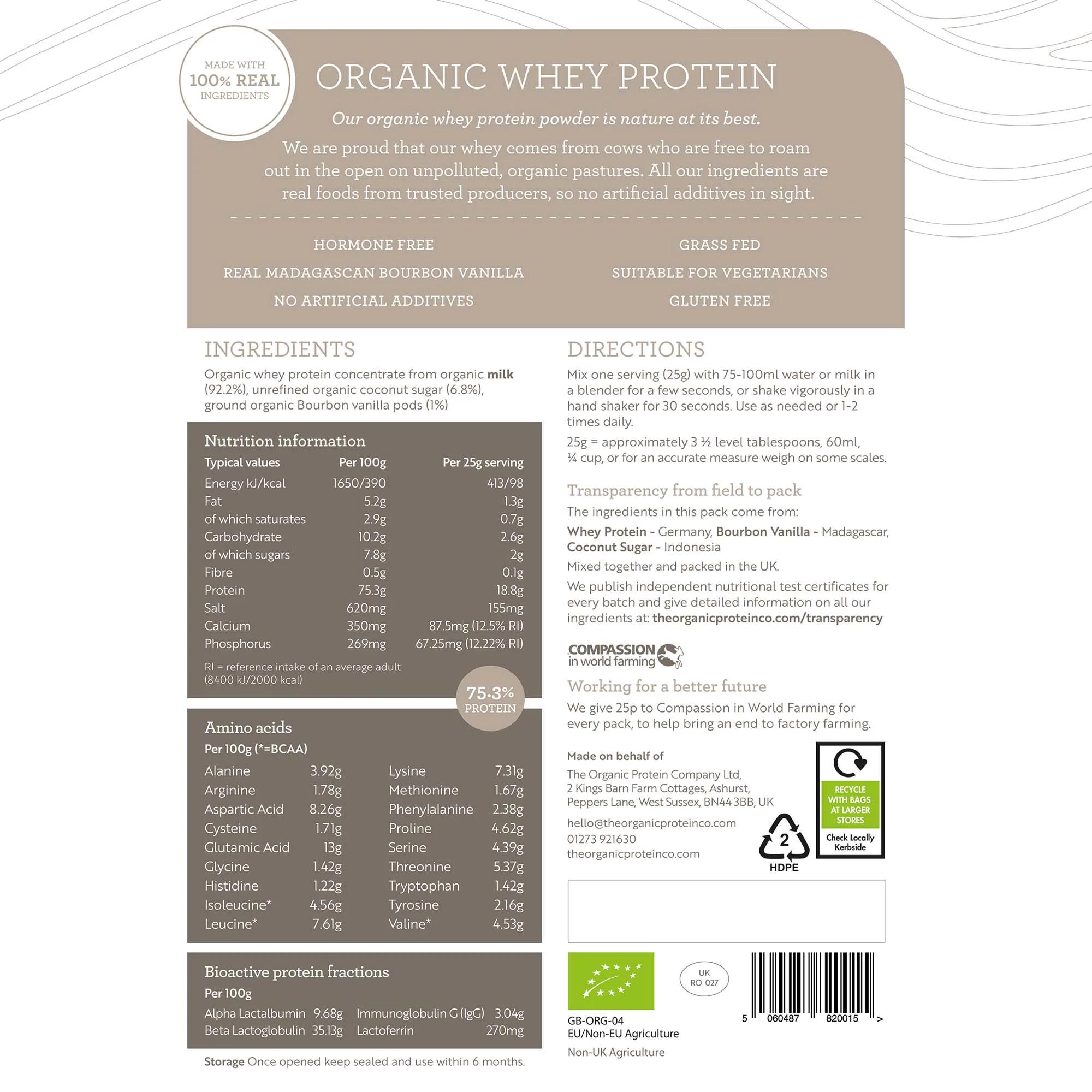 The Organic Protein Co. Madagascan Vanilla Organic Whey Protein Powder 400g 400g - Image 2
