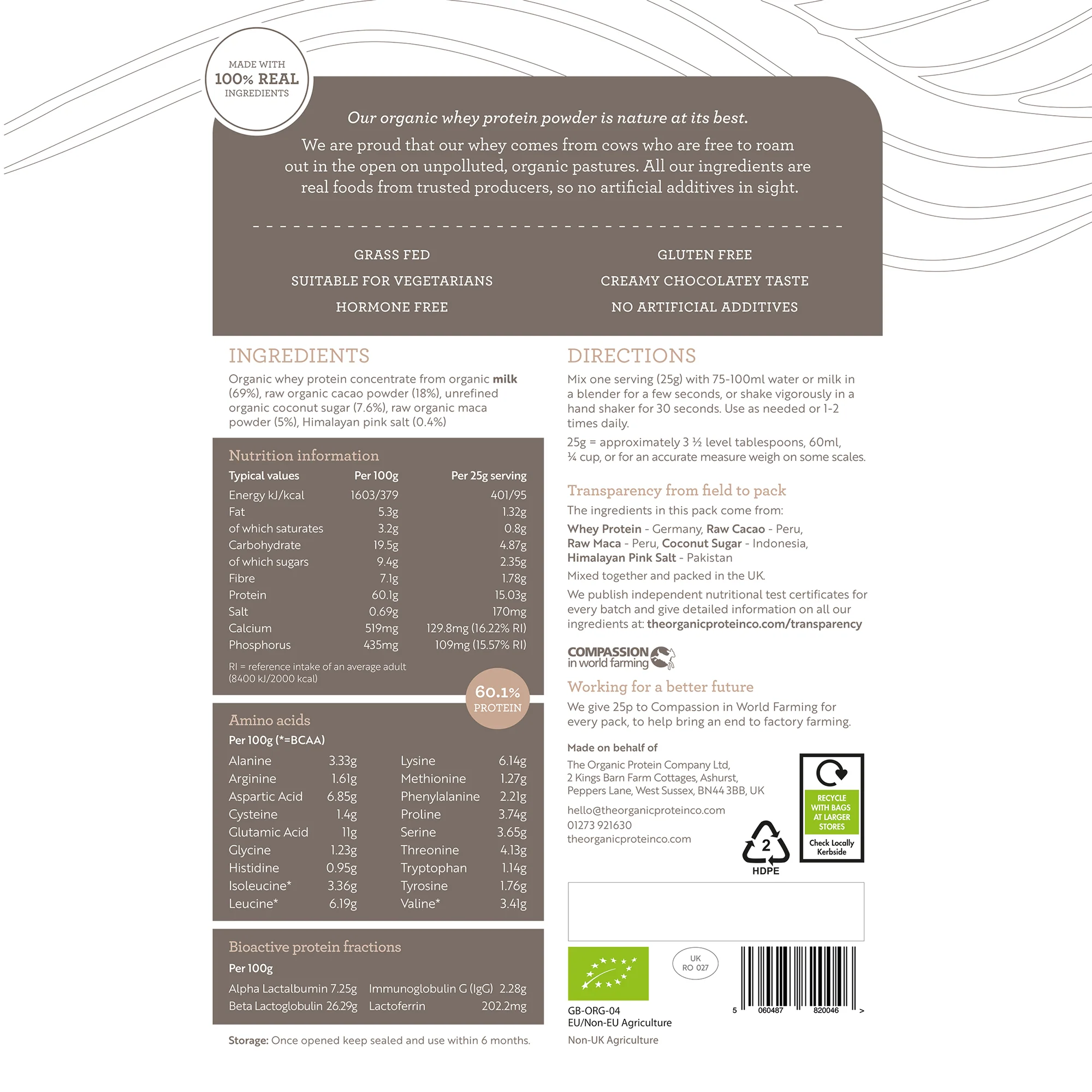The Organic Protein Co. Raw Cacao & Maca Organic Whey Protein Powder 400g 400g - Image 2