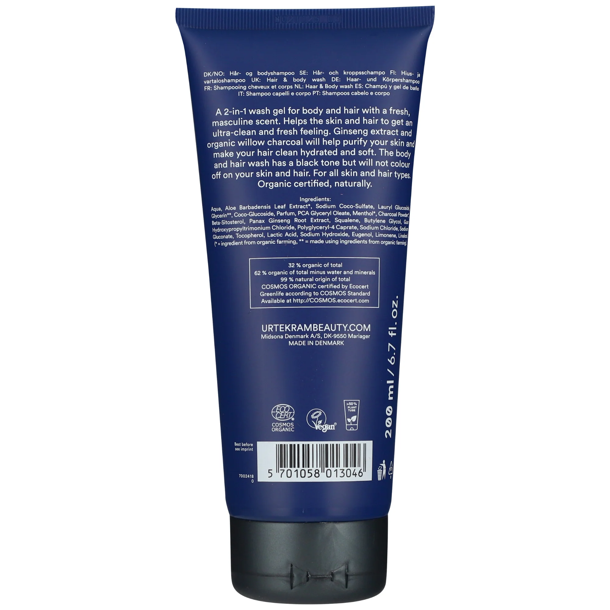 Urtekram Conditioning Hair & Body Wash for Men 200ml - Image 2