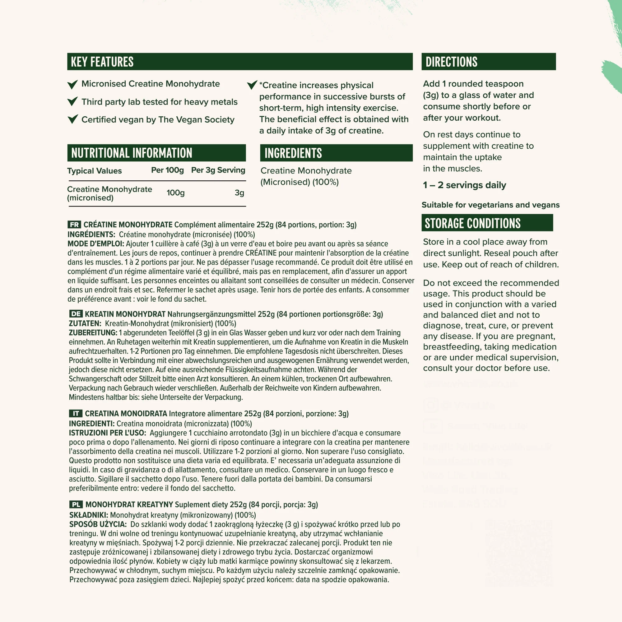 Vegan Creatine 252g - Image 2