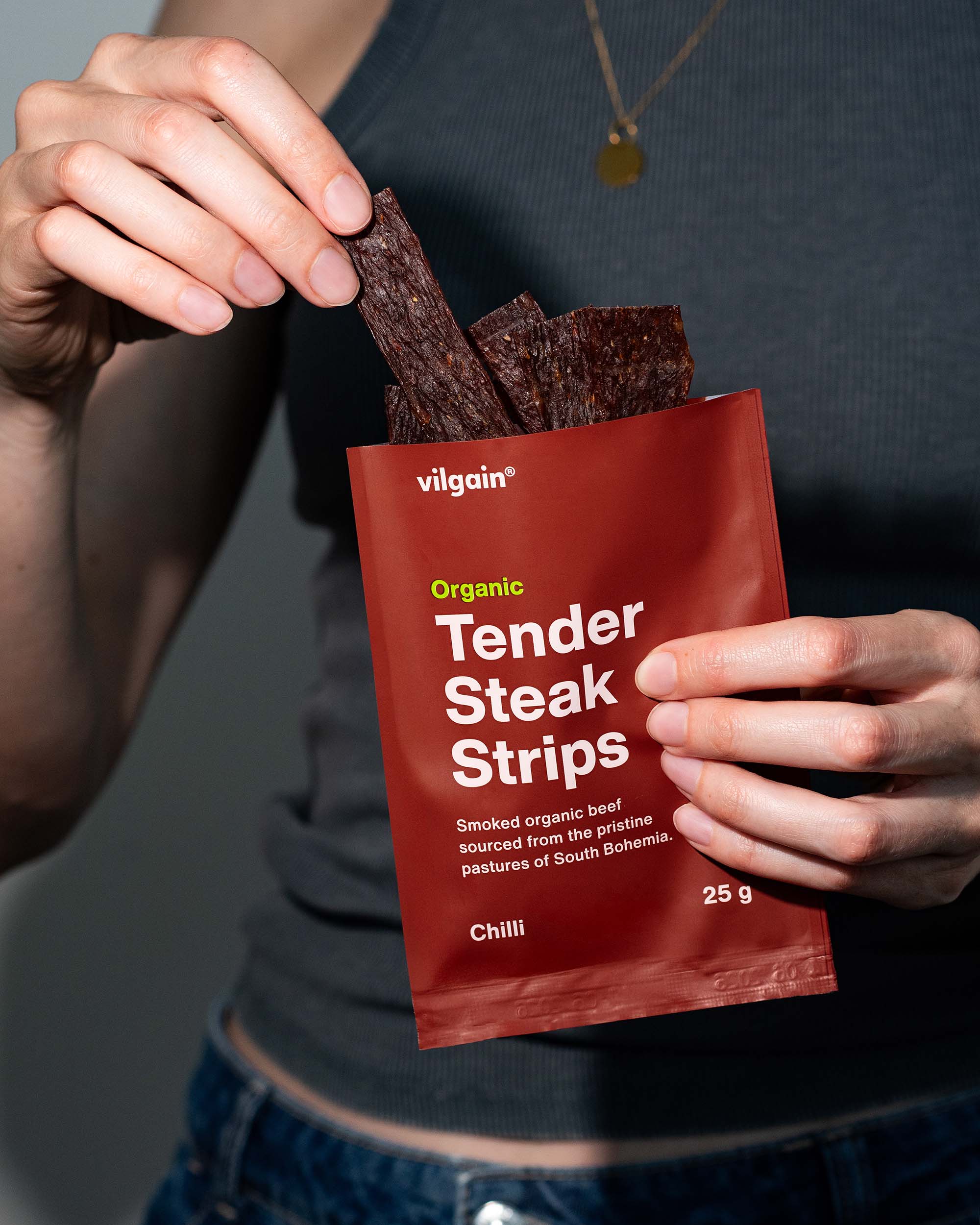 Vilgain Organic Tender Steak Strips Chilli 25g - Image 4